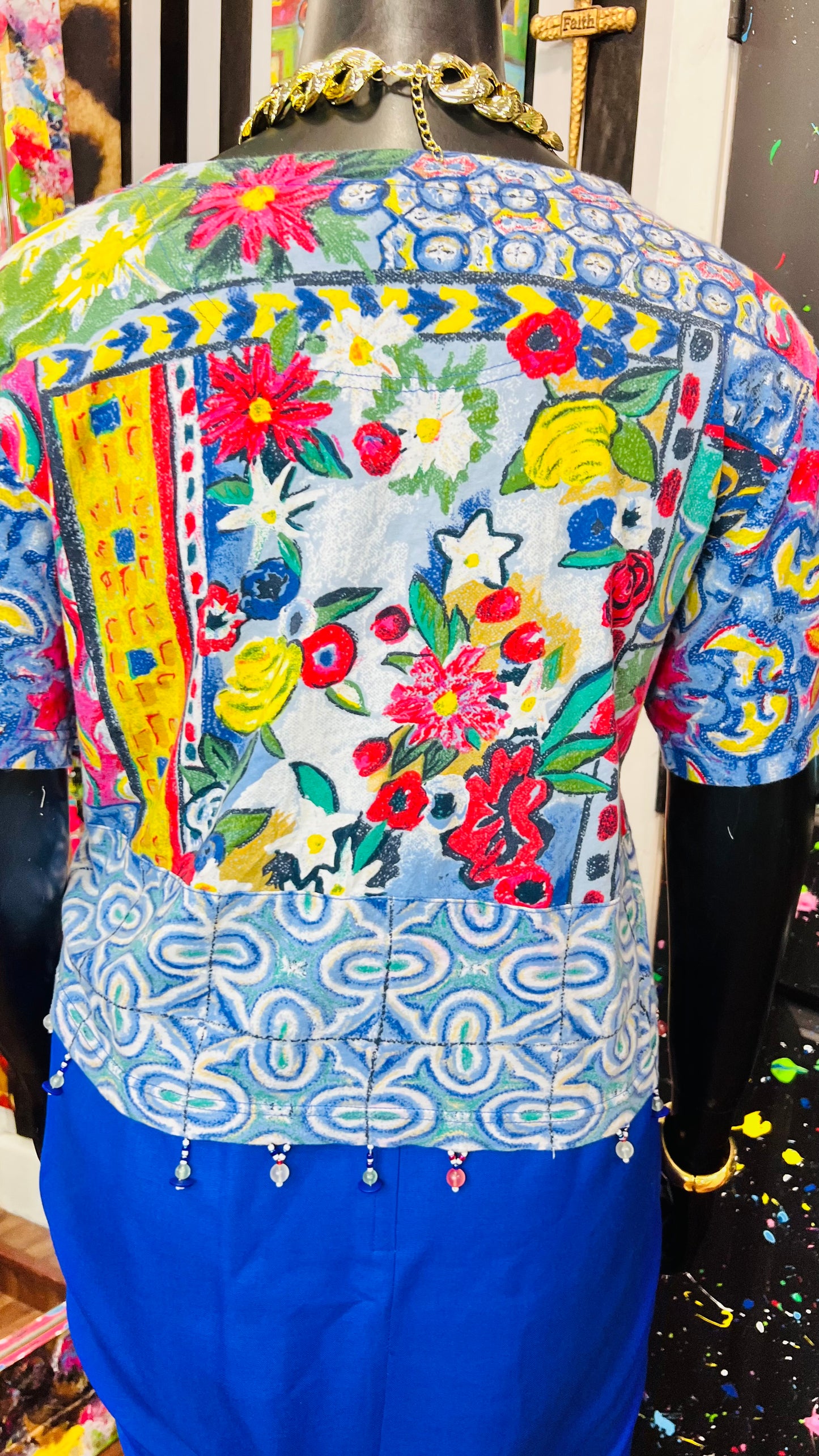 Vintage Carole Little Abstract Cotton Cropped Blouse (16/18)