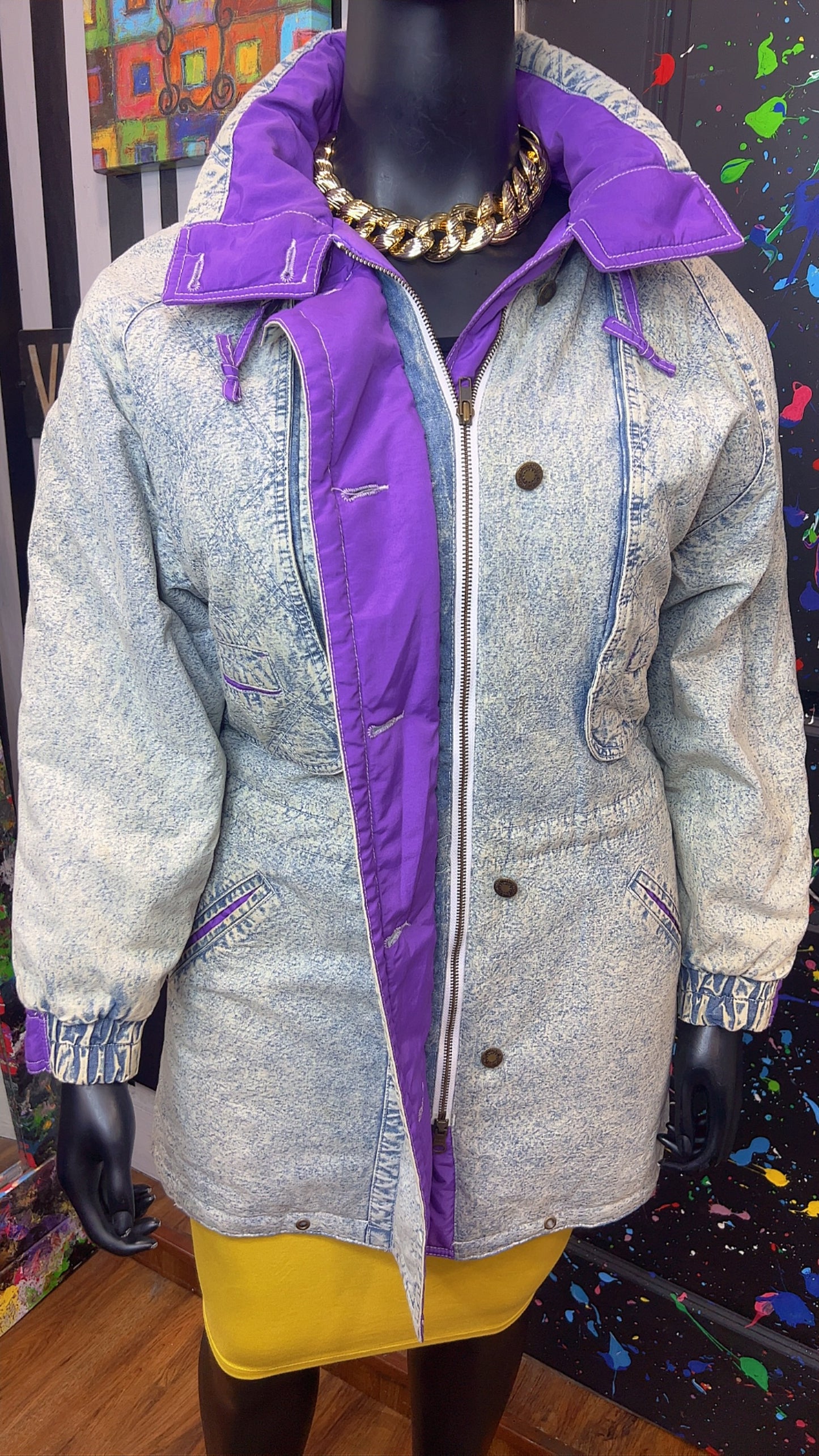 Vintage Stonewash Denim & Purple Puffer Coat (16)
