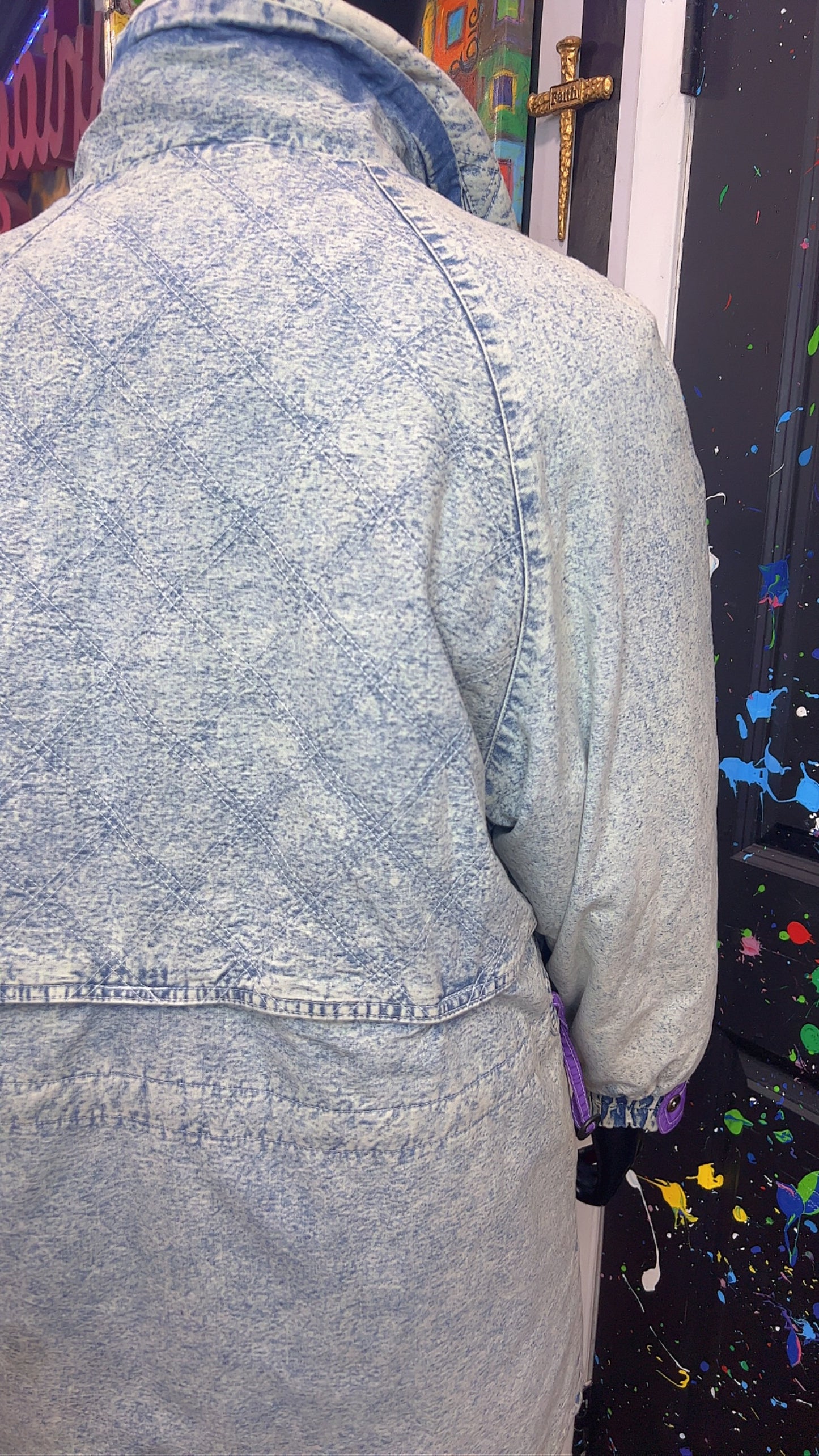 Vintage Stonewash Denim & Purple Puffer Coat (16)