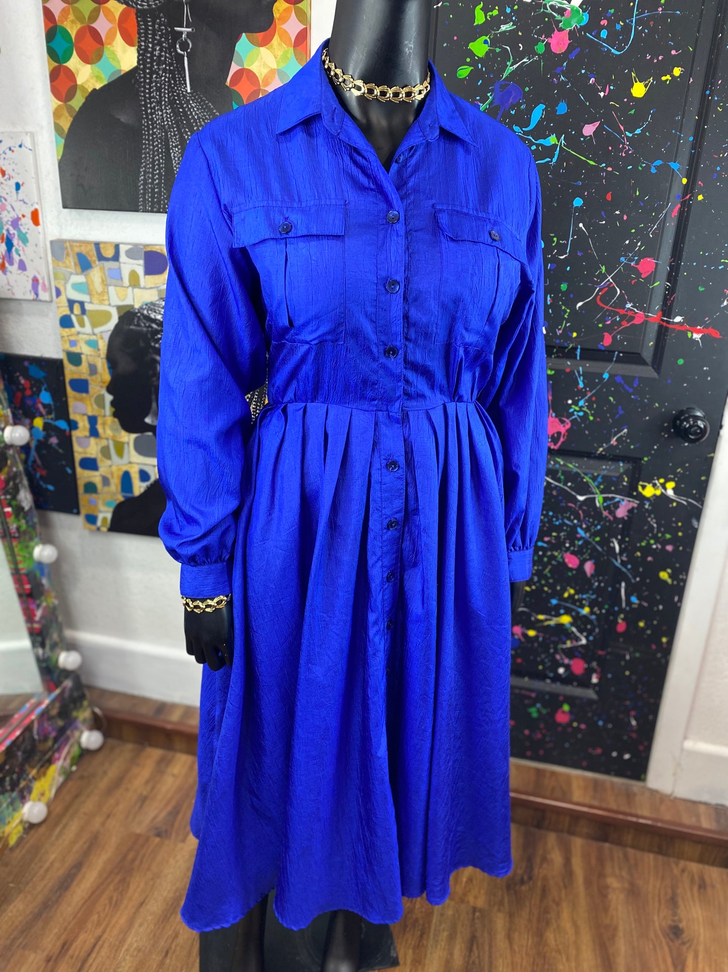 Vintage Blue Long Sleeve Dress