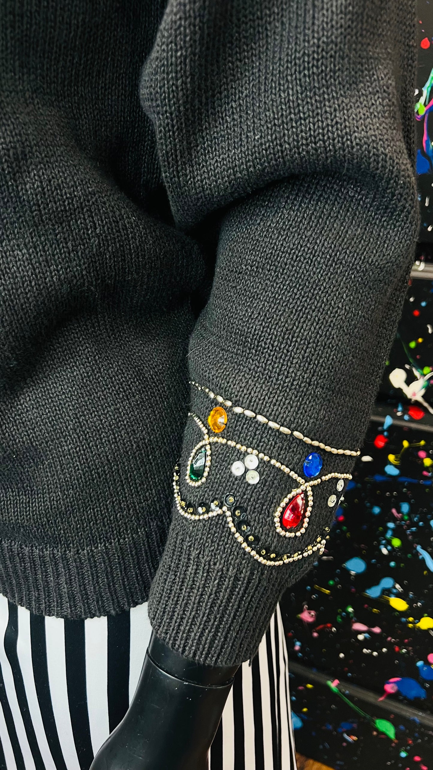 Vintage Black Knit Jeweled Sweater (16)