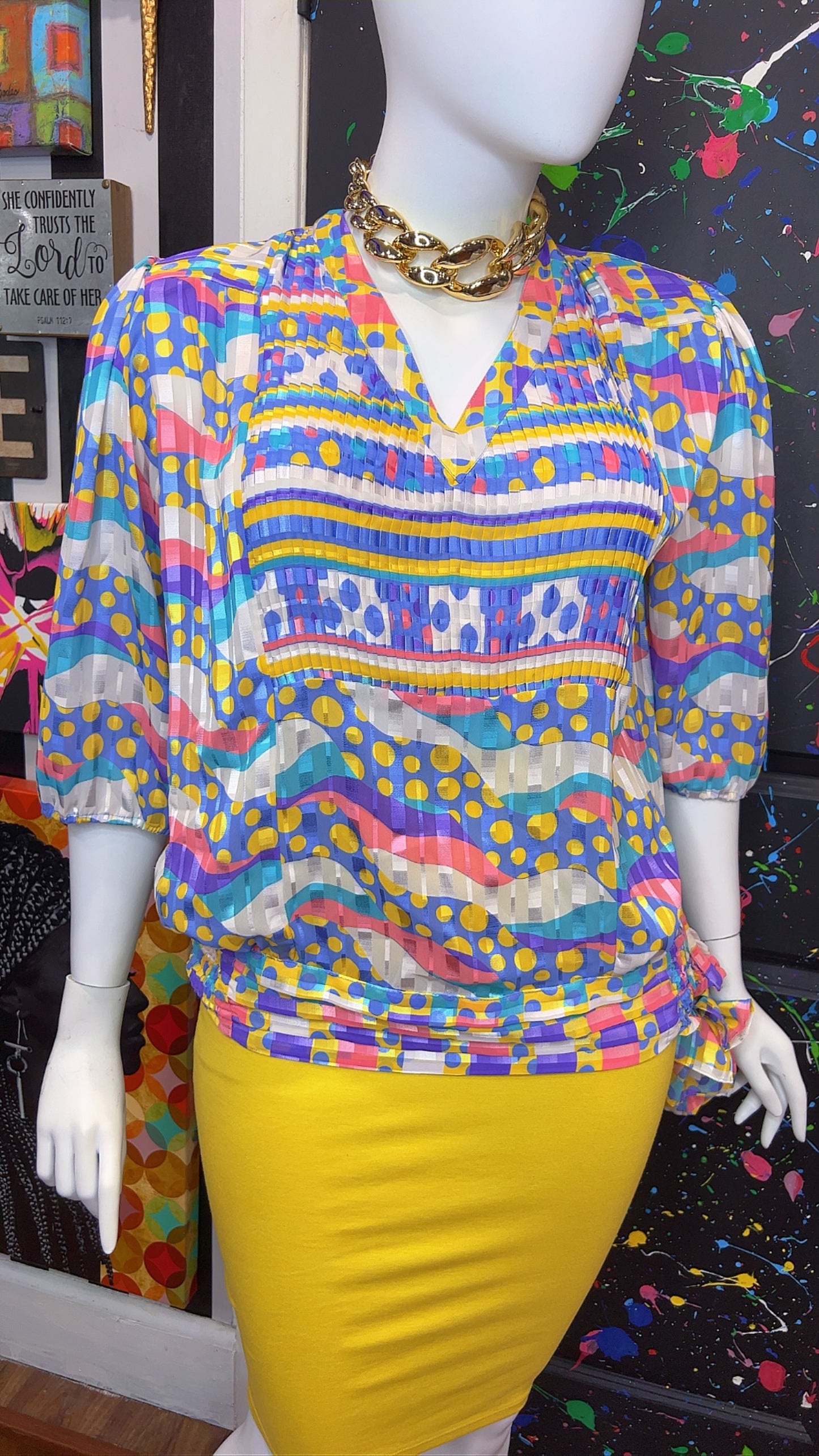 Vintage Pastel Polka Dot & Mix Print Blouse (20)