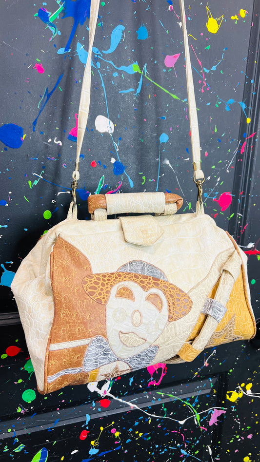 Vintage Cream Tan & Brown Clown Purse