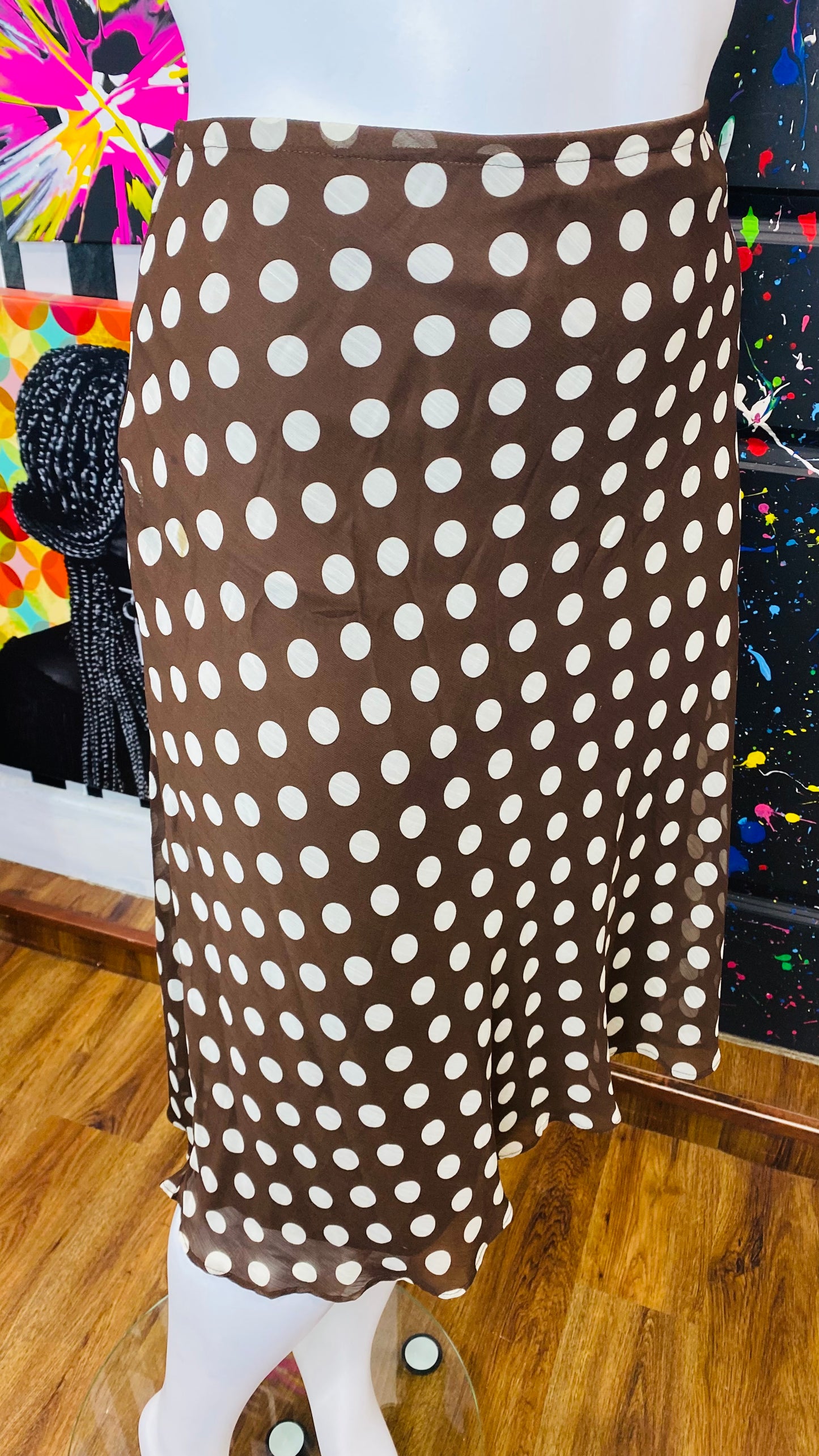Vintage White & Brown Polka Dot Skirt (24W)