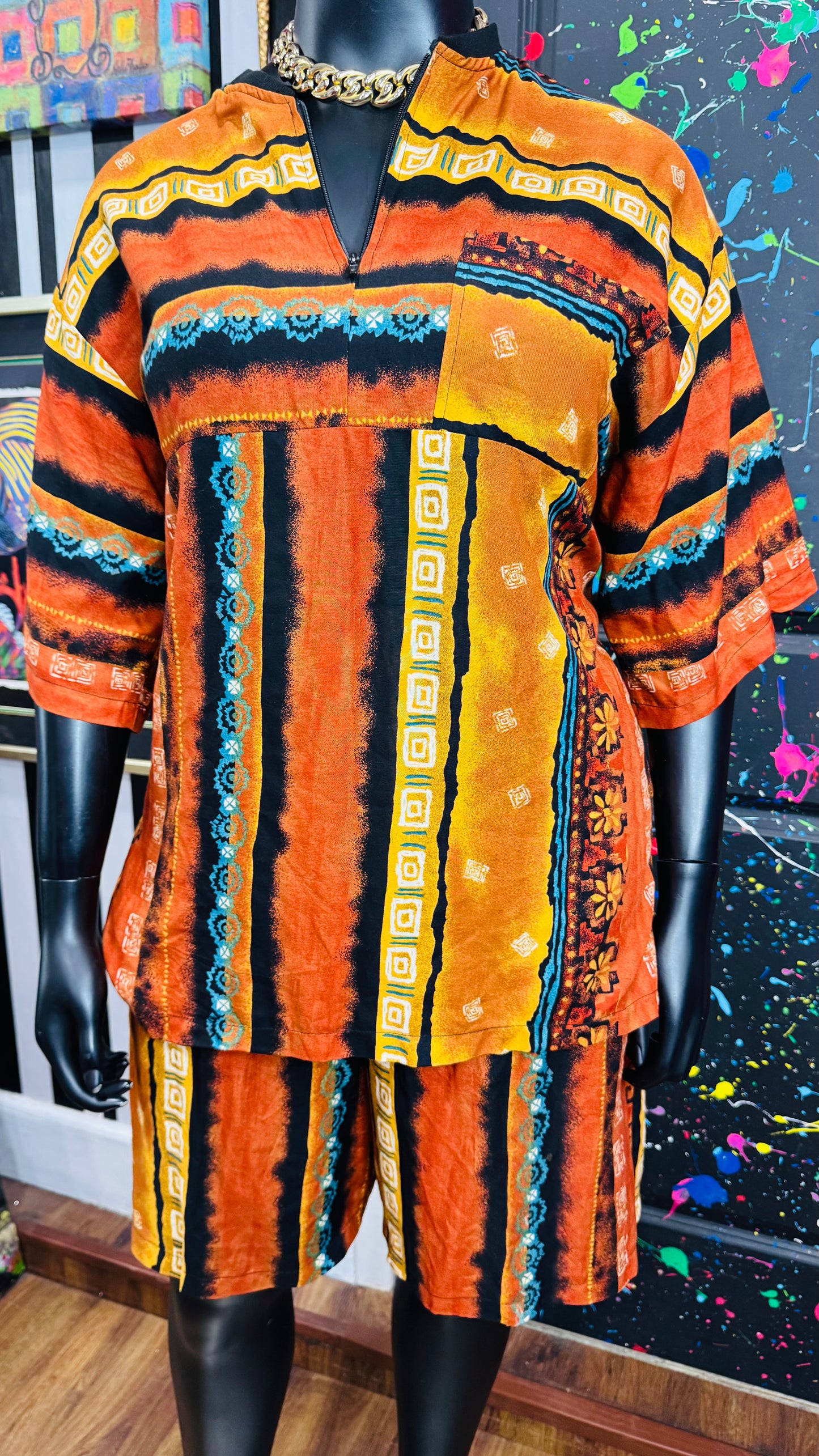 Vintage Rayon Tribal Print Short Set (18/20)
