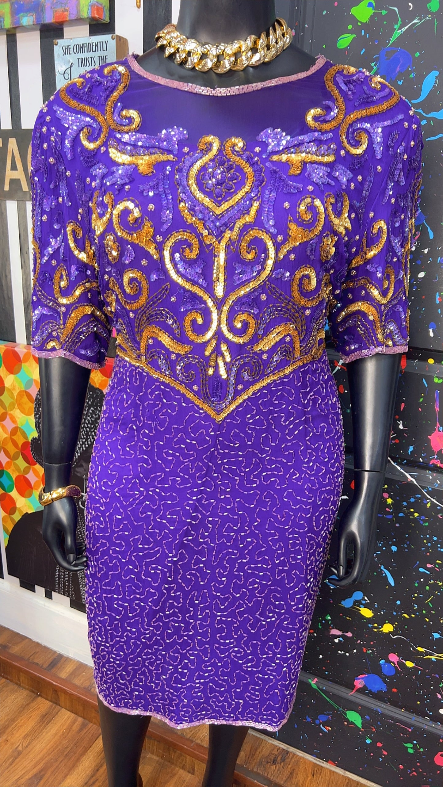 Vintage Purple & Gold Sequin Dress (20)