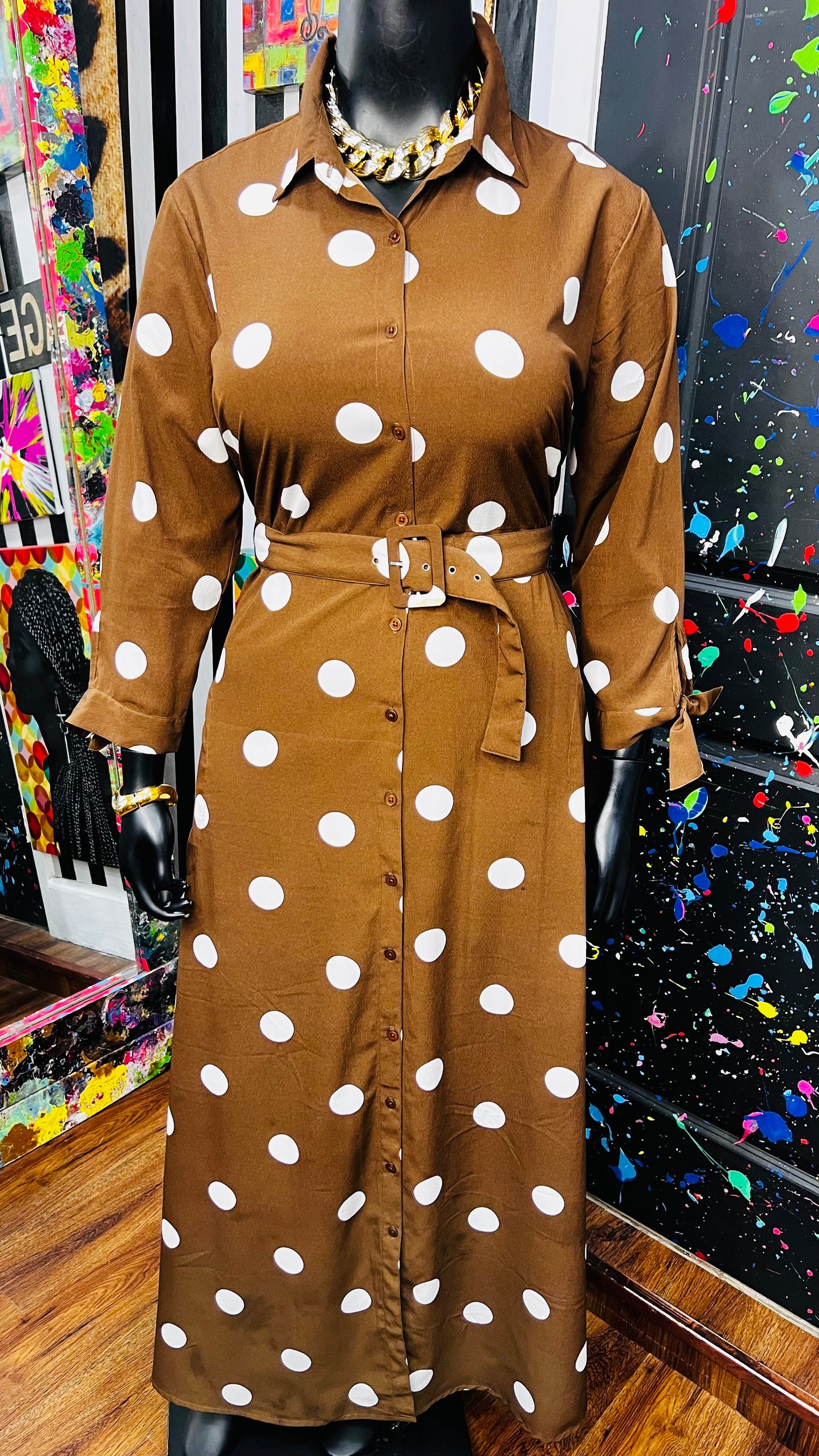 Brown & White Polka Dress/Duster (16)