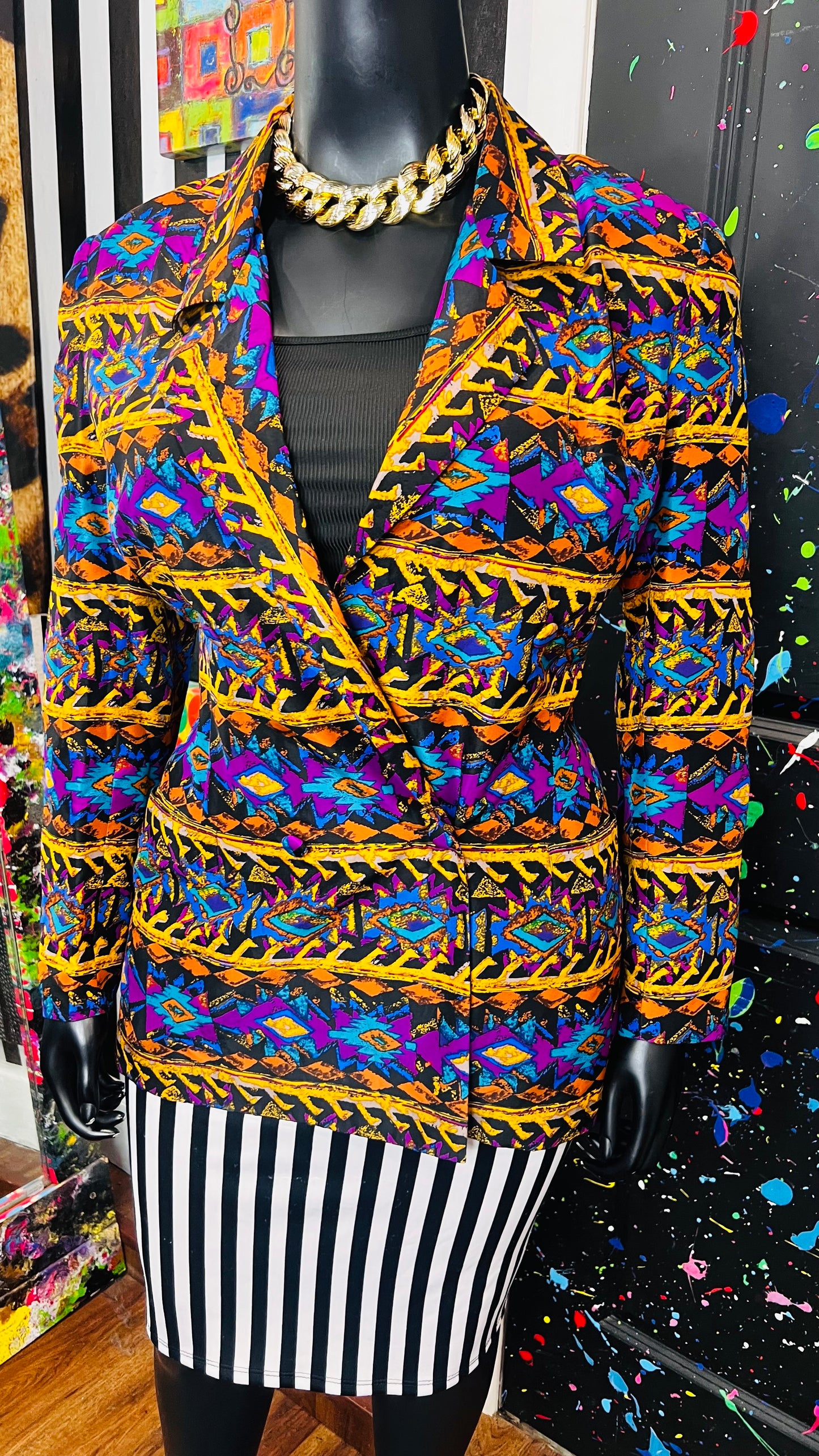 Vintage 100% Silk Abstract Blazer (12)