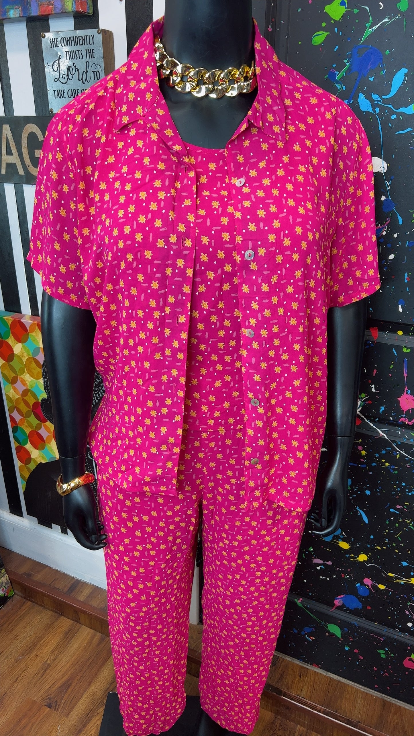 Vintage Three Piece Pink & White Polka Dot Pants Set (16)