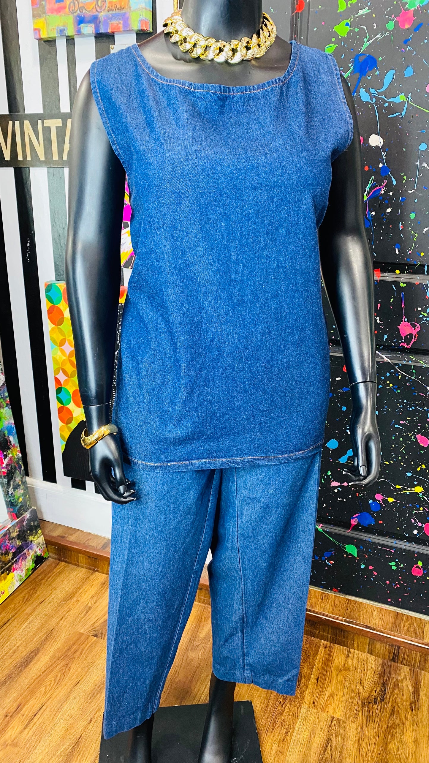 Vintage Denim Embroidered 3 Piece Pants Set (16/18)