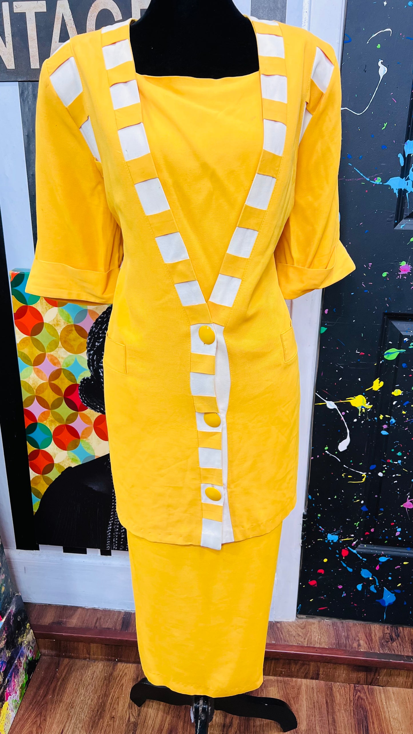Vintage Yellow & White Skirt Suit (12/14)