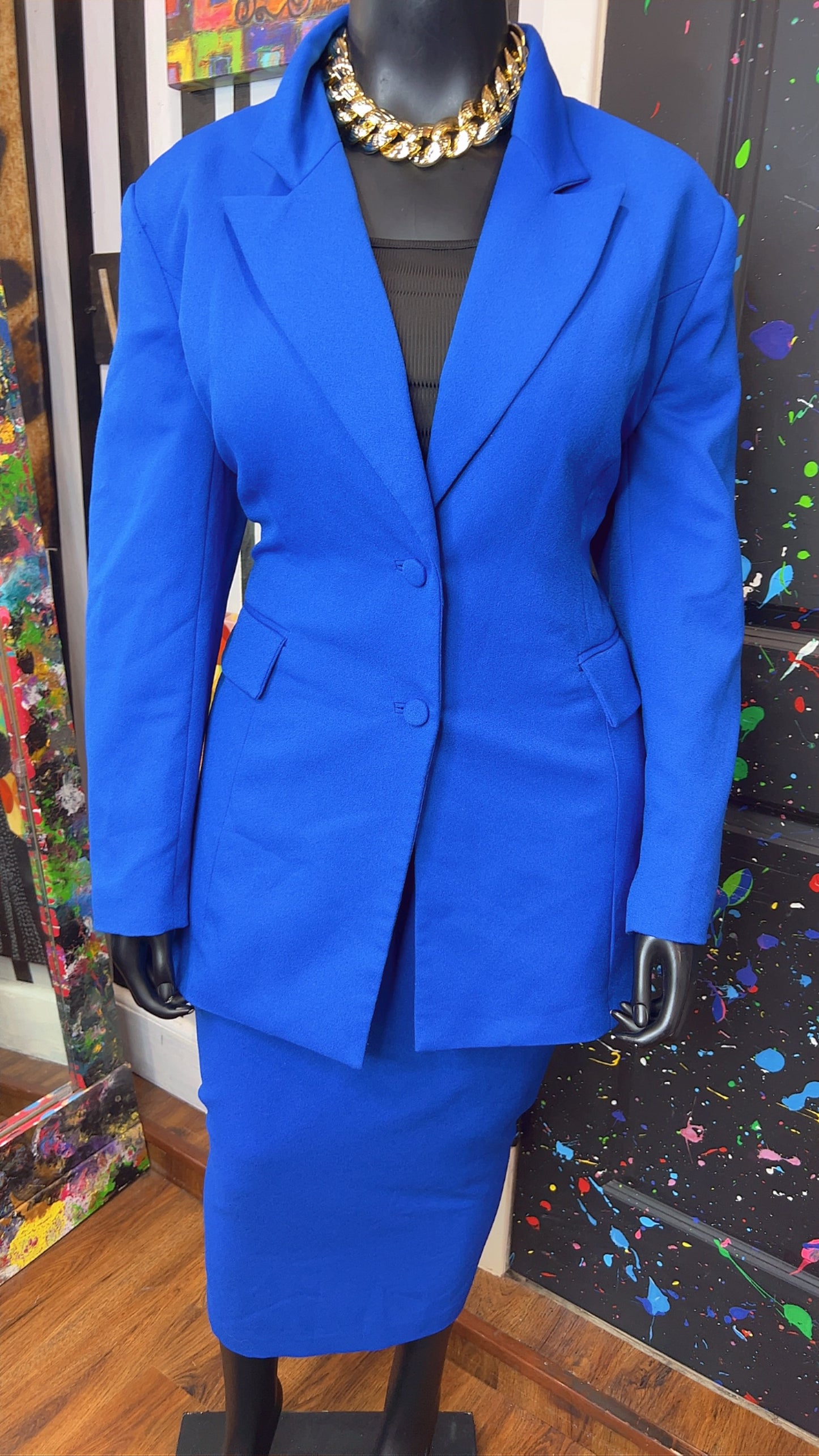 Vintage Solid Blue Skirt Suit (18)