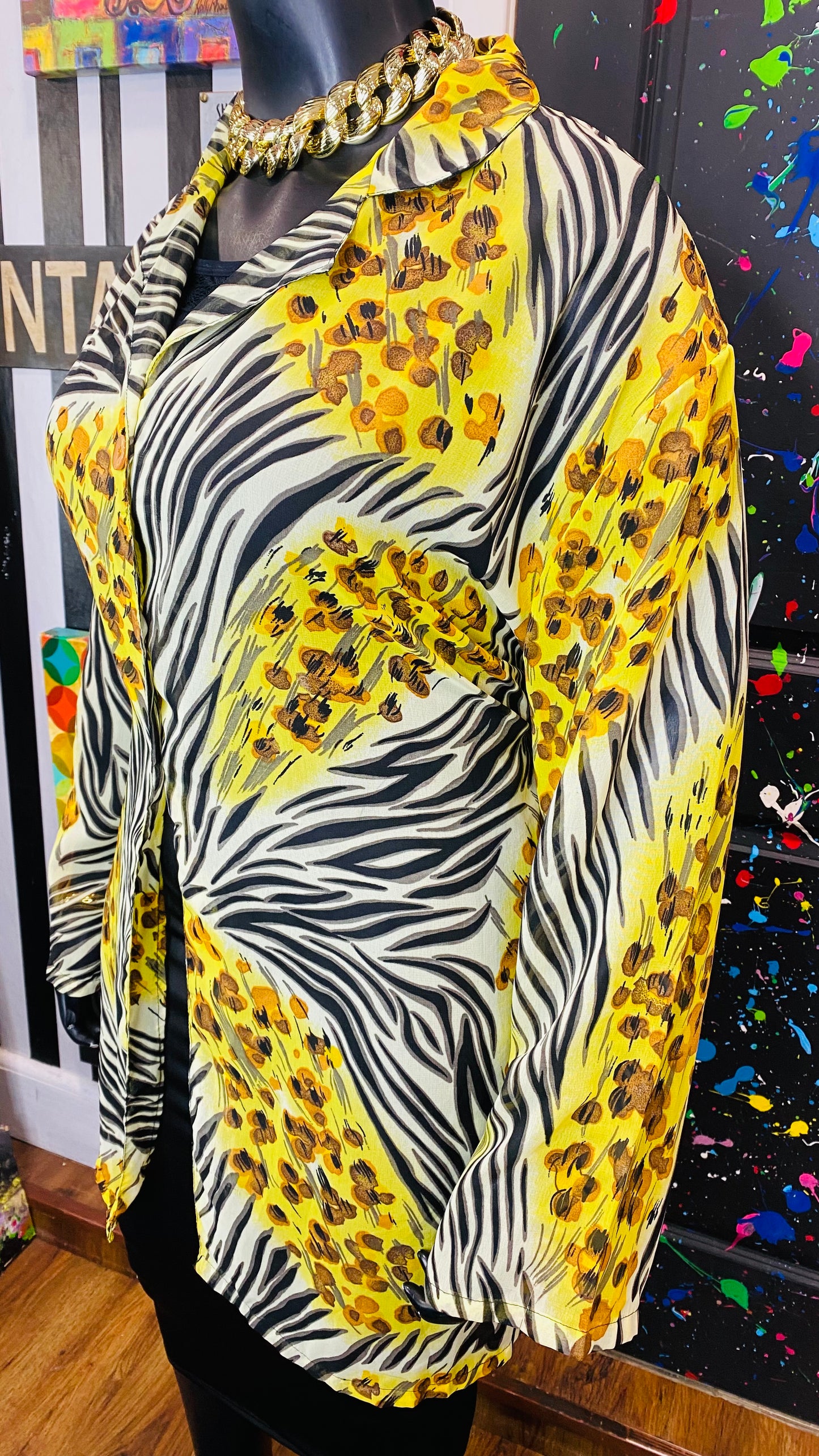 Vintage Sheer Animal Print Long Blouse/ Swim Suit Cover/Duster (OS)