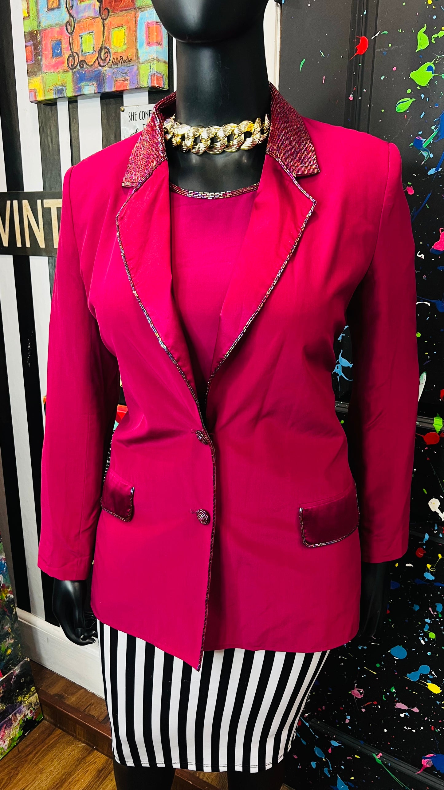 Vintage 100% Silk & Sequin Diane Gilman Blazer & Blouse Set (14)