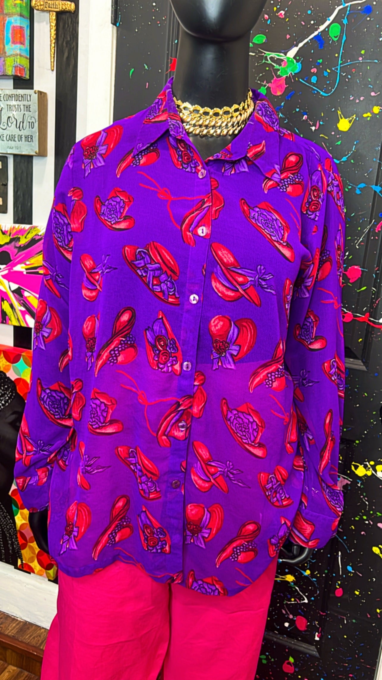 Vintage Red Hat Purple Sheer Blouse (18)