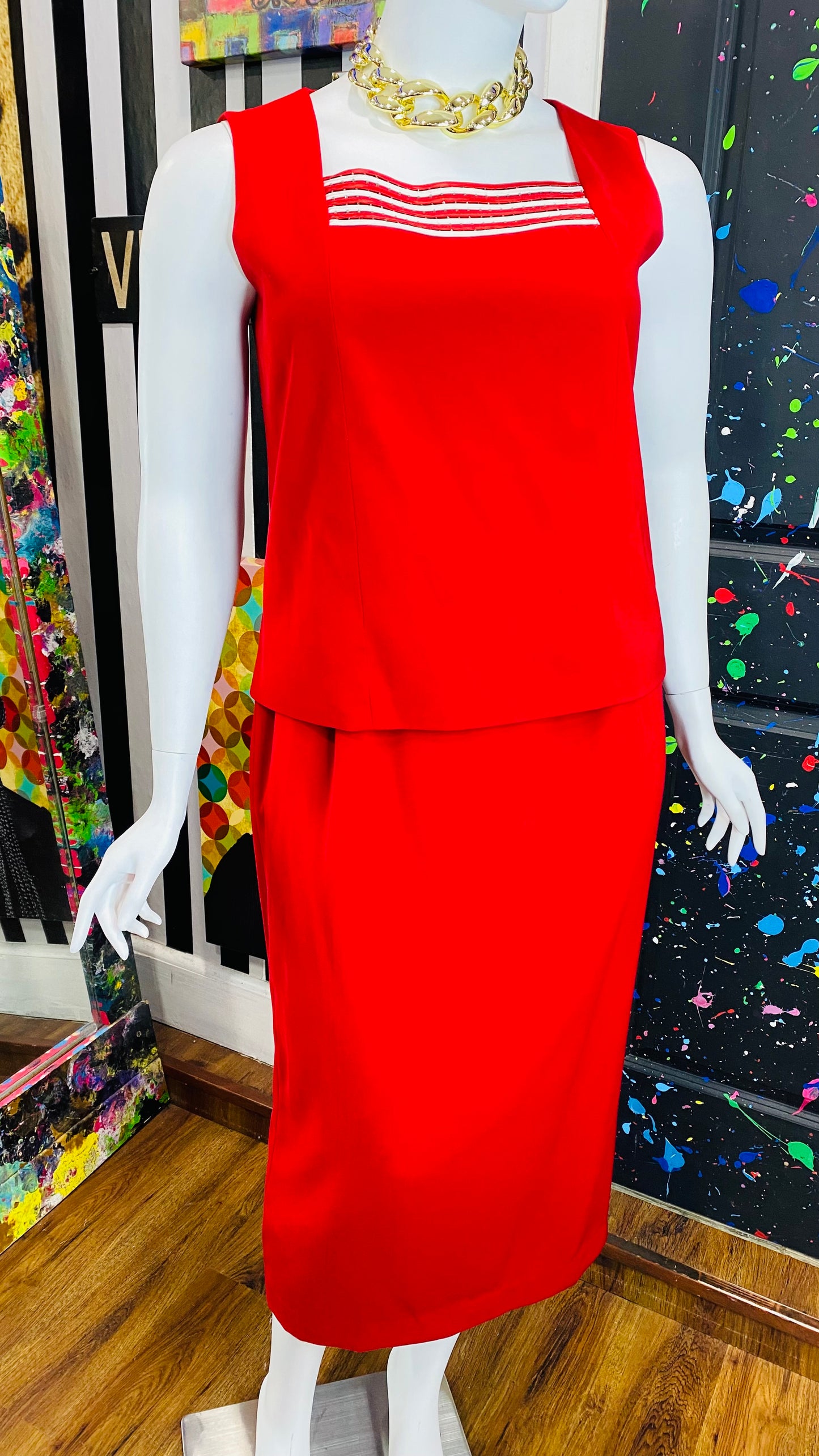 Vintage Red & White Skirt Suit (14)