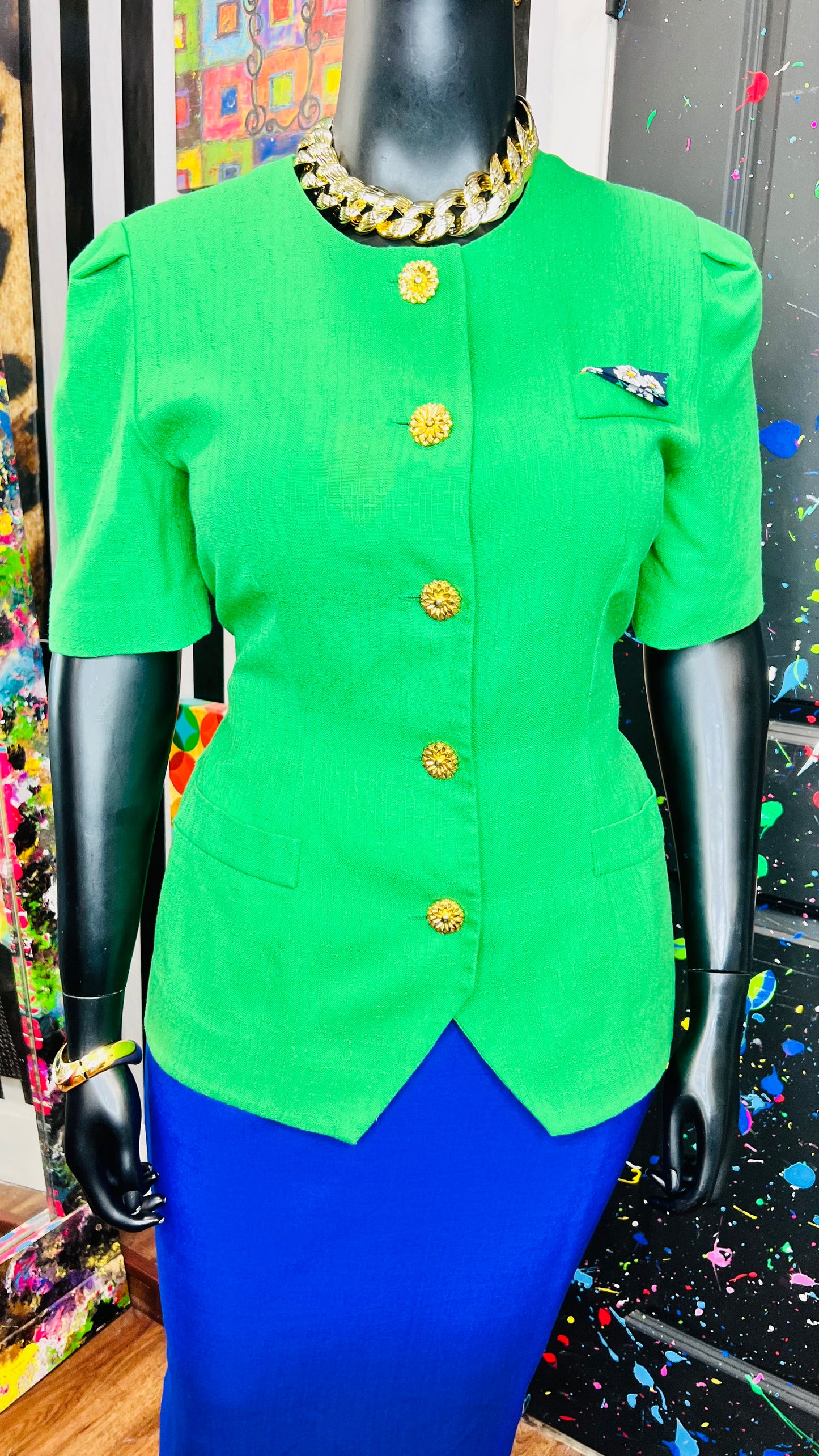 Vintage Green Blazer Blouse (16)