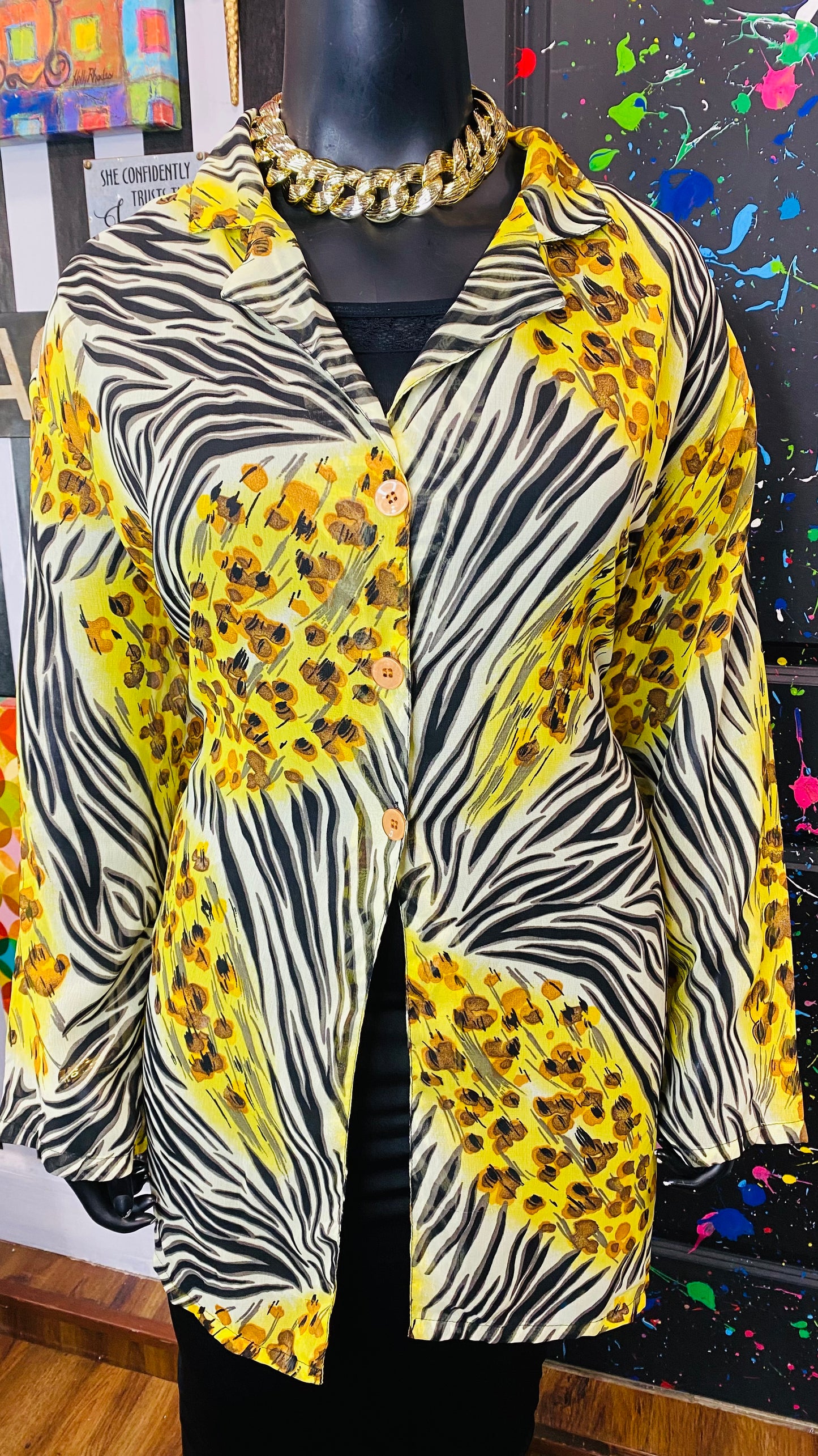Vintage Sheer Animal Print Long Blouse/ Swim Suit Cover/Duster (OS)