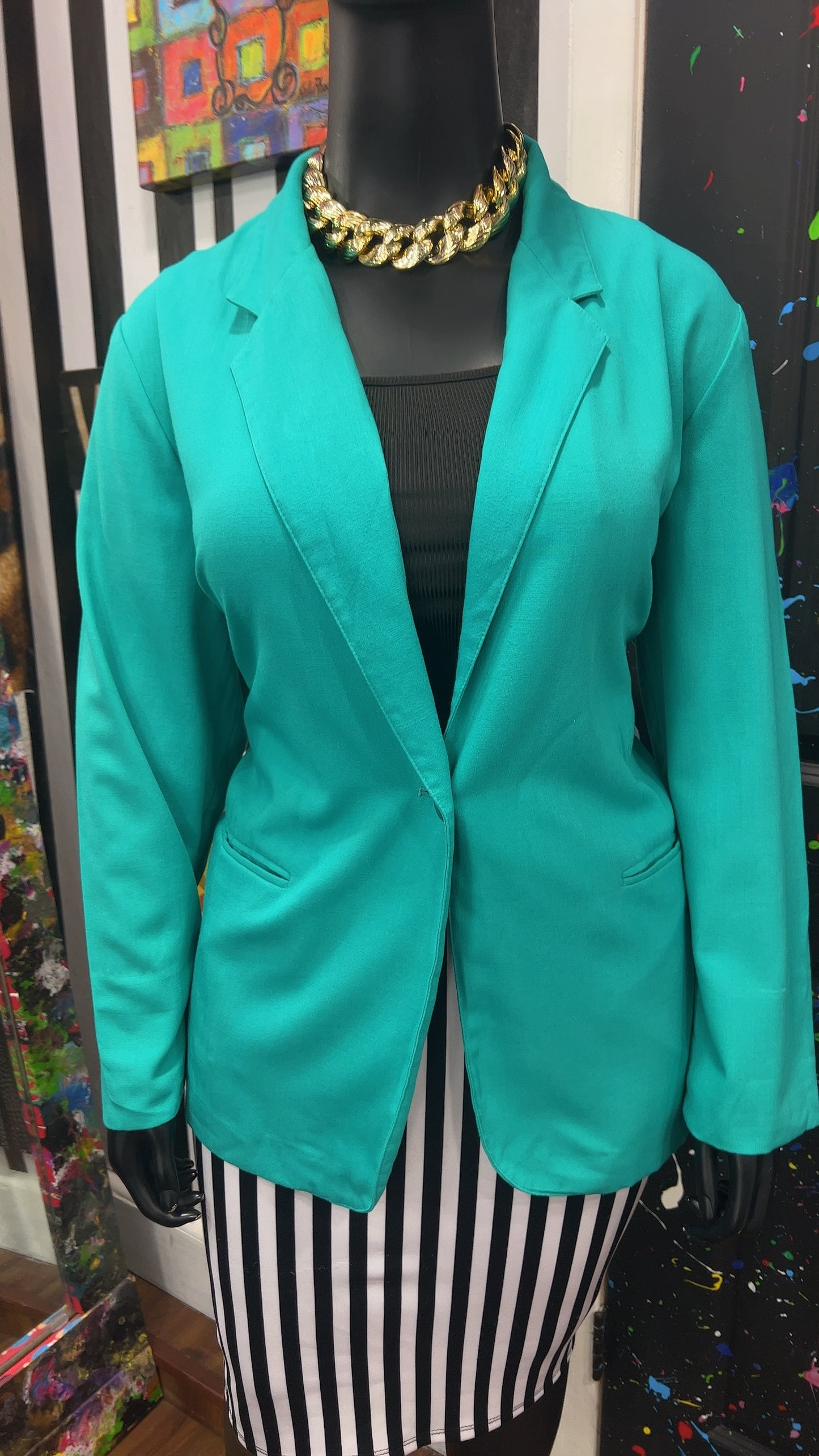 Vintage Solid Teal Blazer (24)