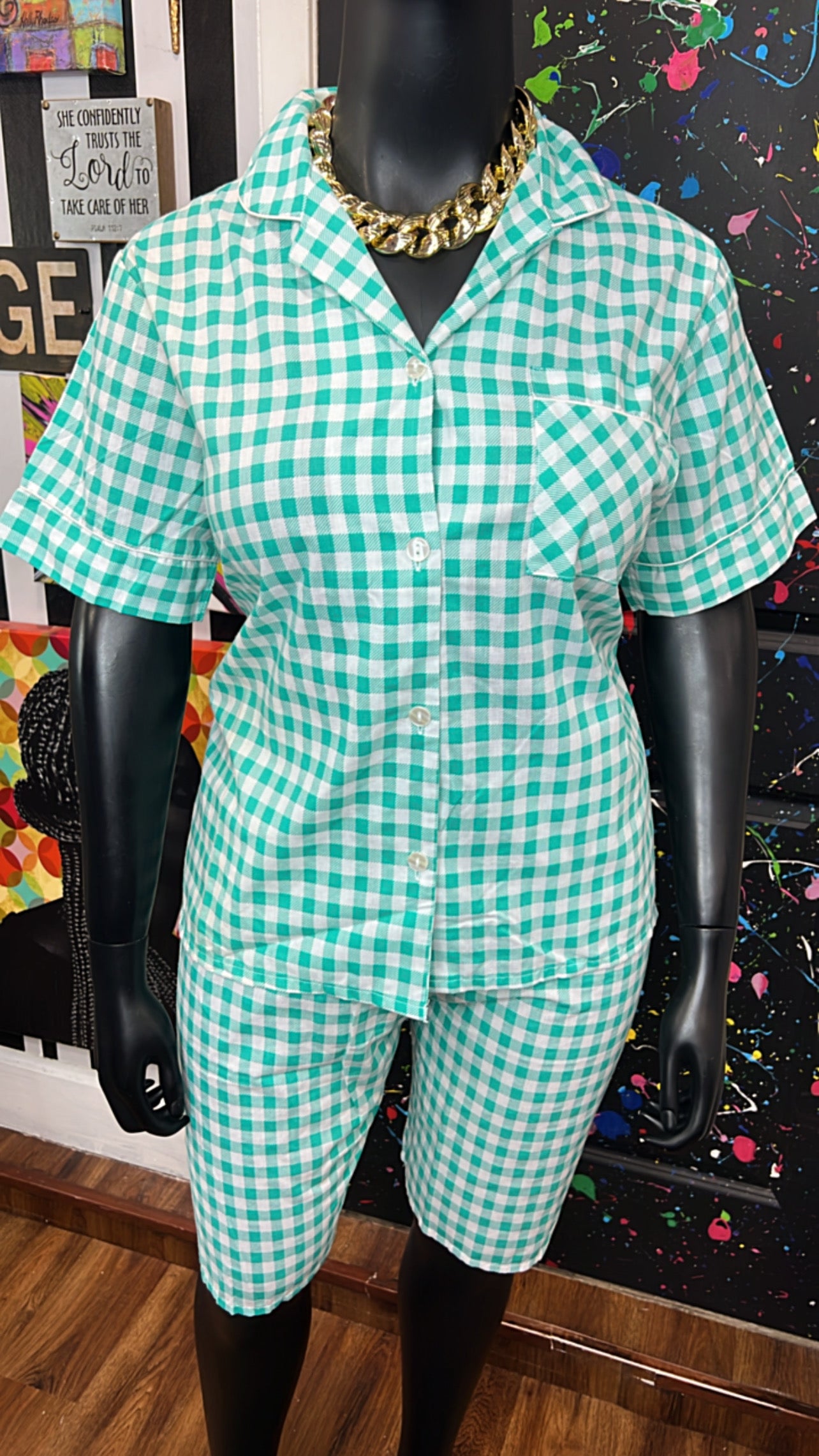 Vintage Plaid Teal & White (16)