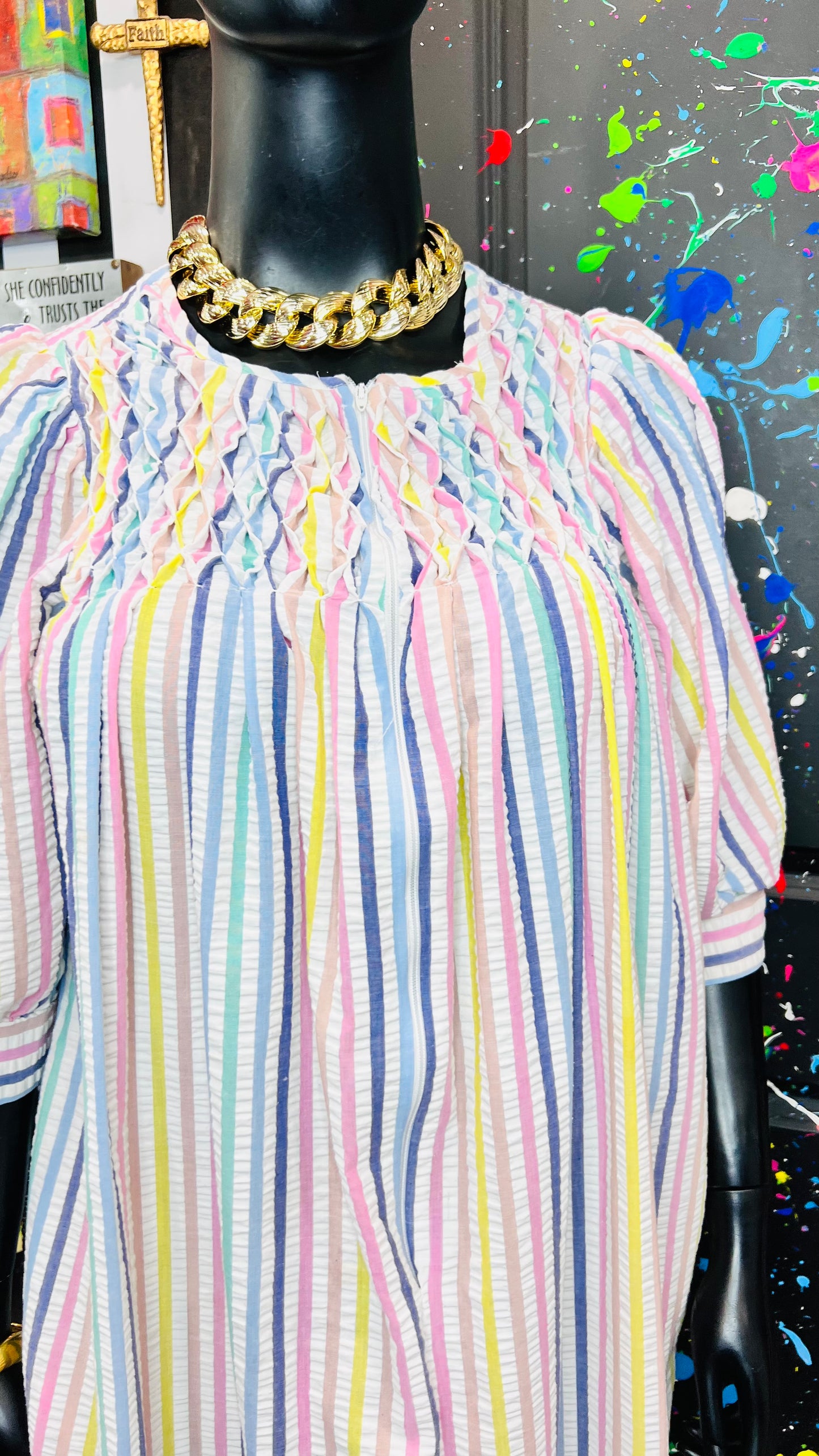 Vintage Striped Pastel Night 70’s Gown (12/14)