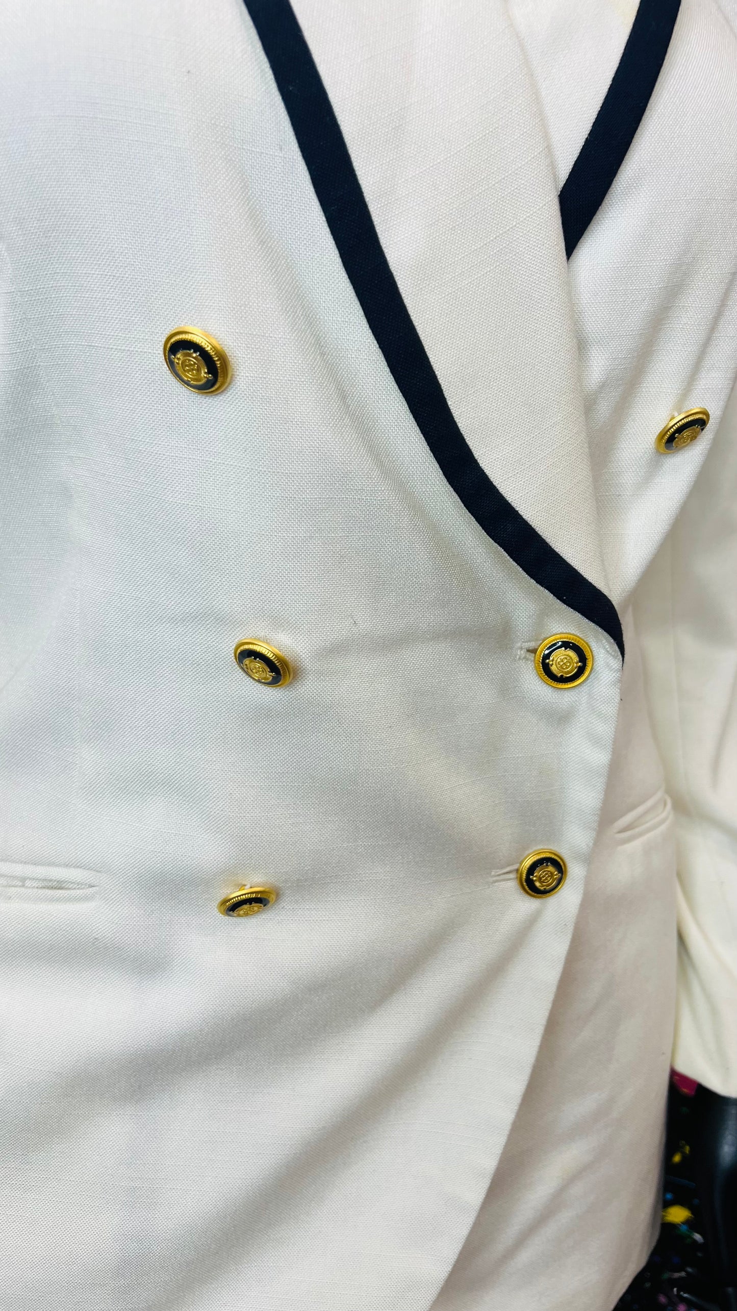 Vintage Cream Navy Blue & Gold Blazer (18W)