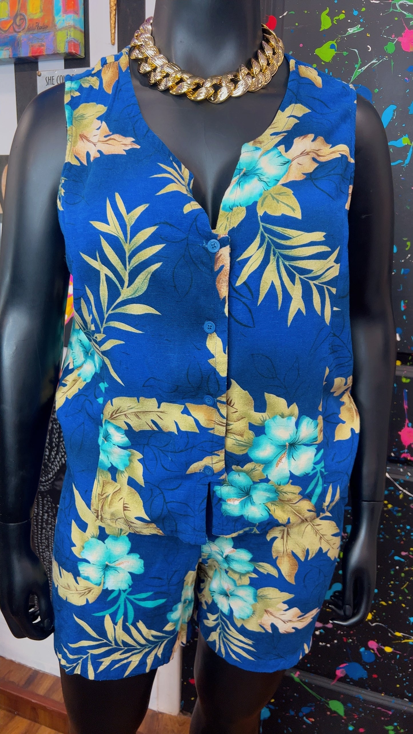 Vintage Floral Blue Shorts Set (16)