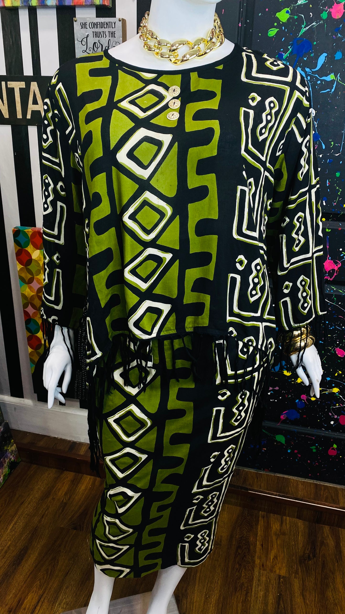 Vintage Rayon Traditional African Skirt Set (20/22)