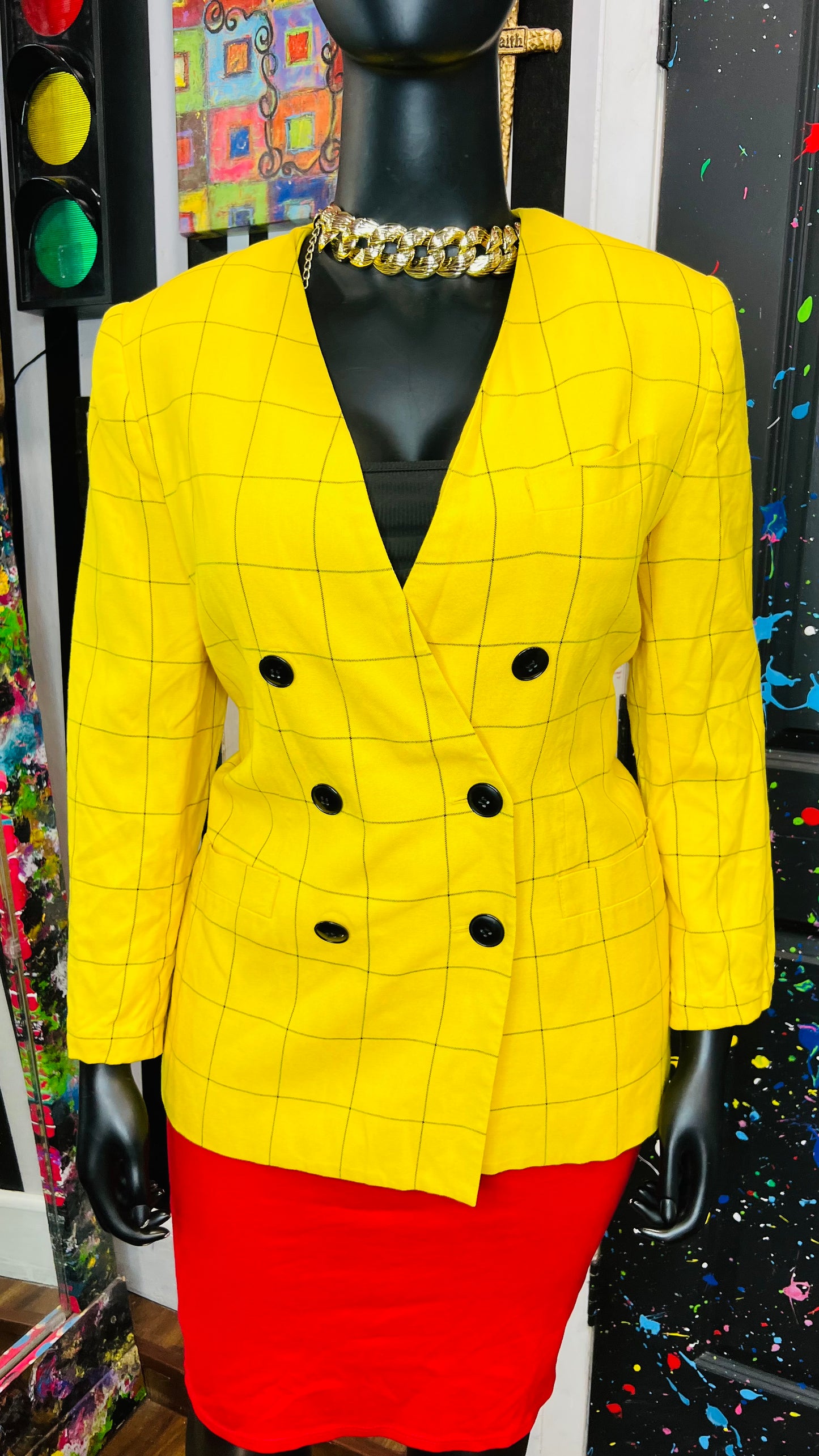 Vintage Yellow & Black Pinstriped Blazer (14)