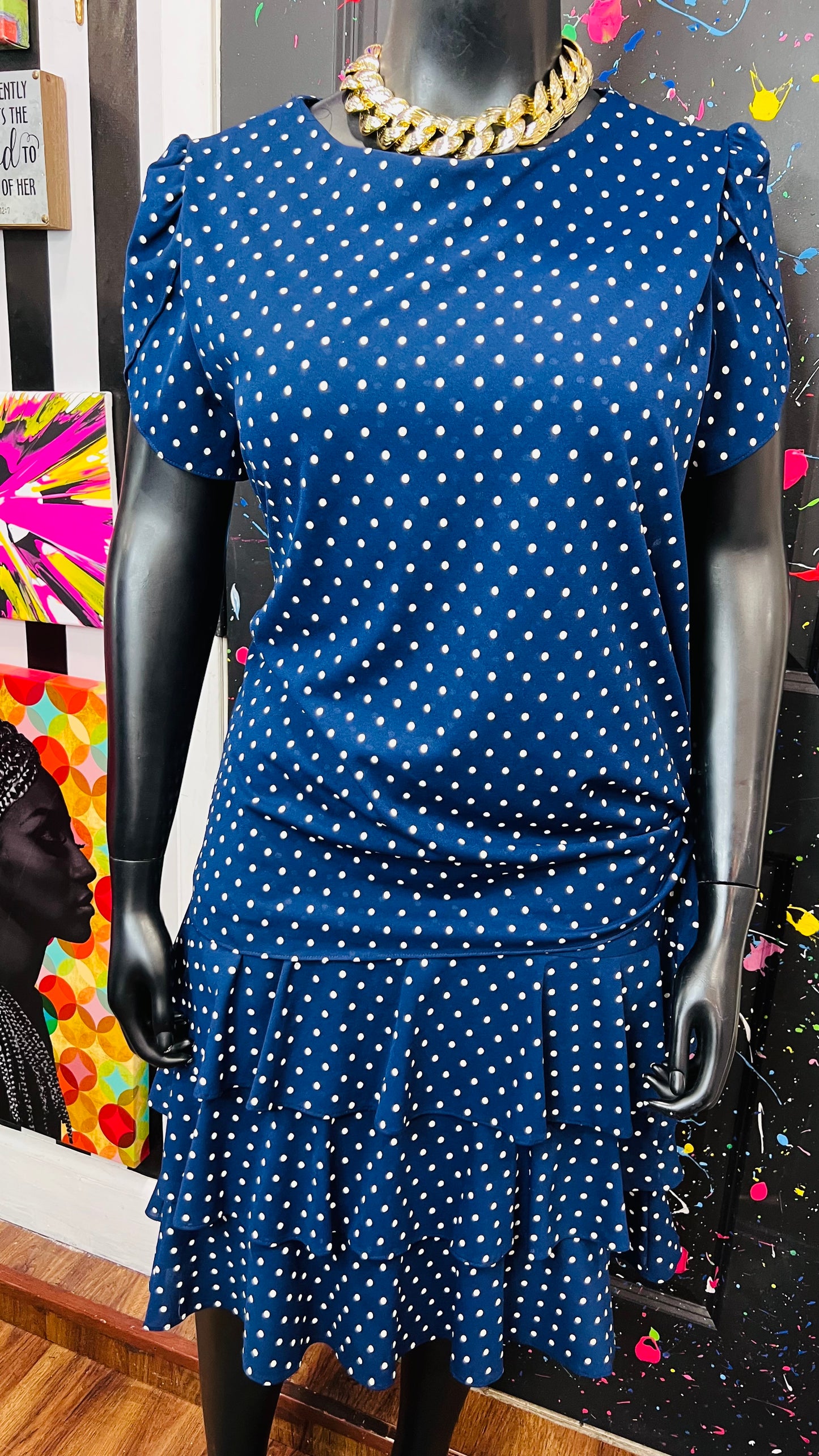 Vintage Blue & White Polka Dot Layered Dress (18)
