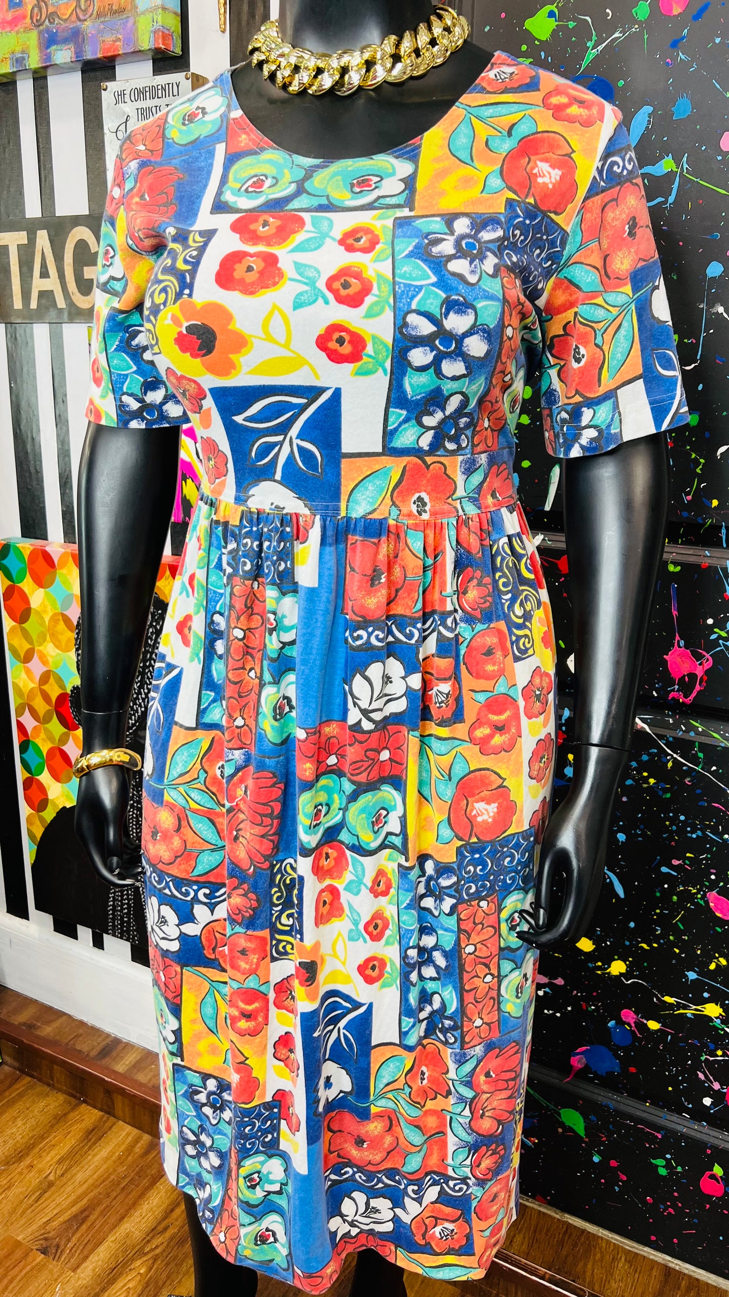 Vintage Distressed Floral Cotton Dress (22)