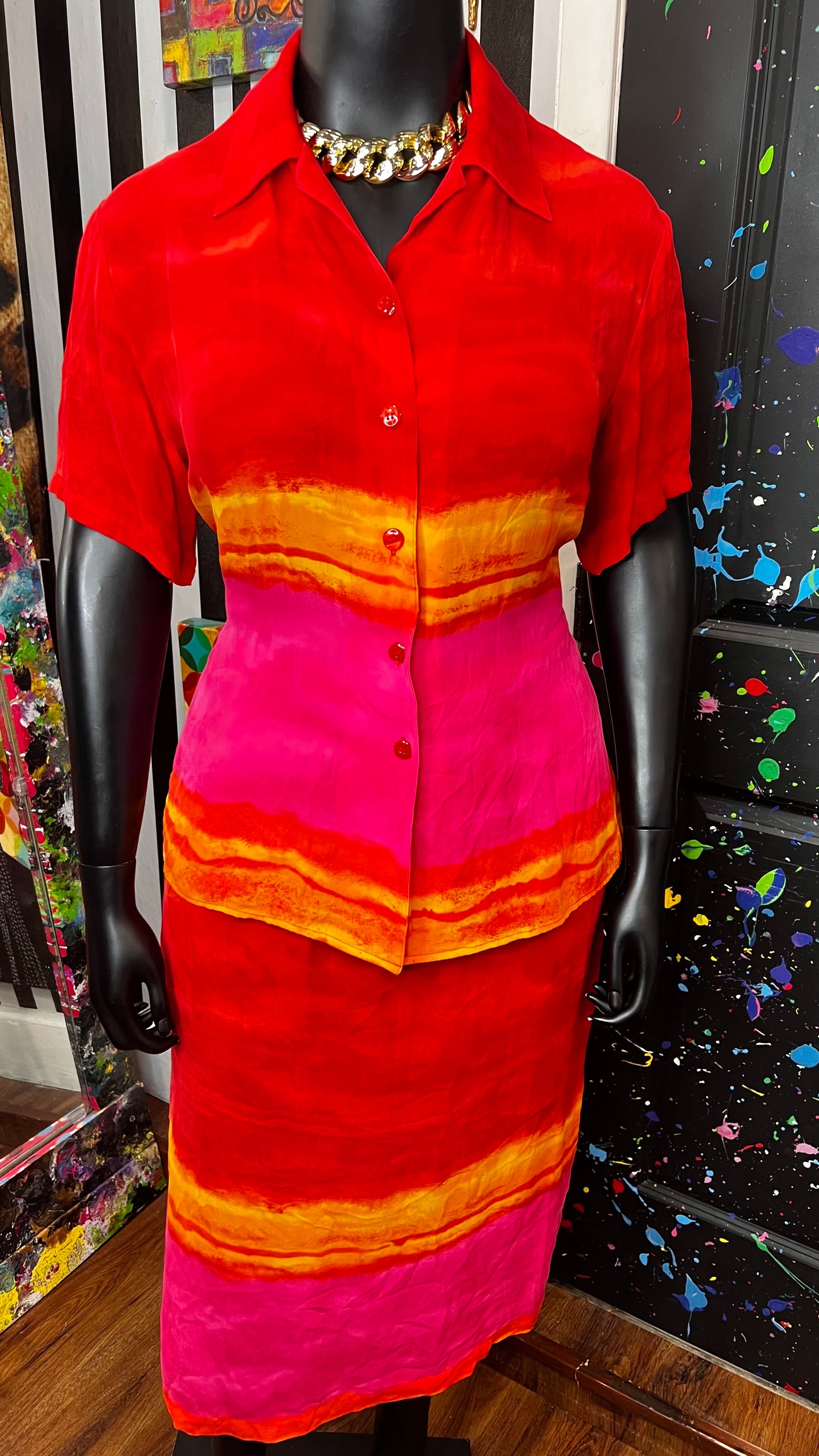 Vintage Diane Gilman Ombrè 100% Silk Skirt Set (16)
