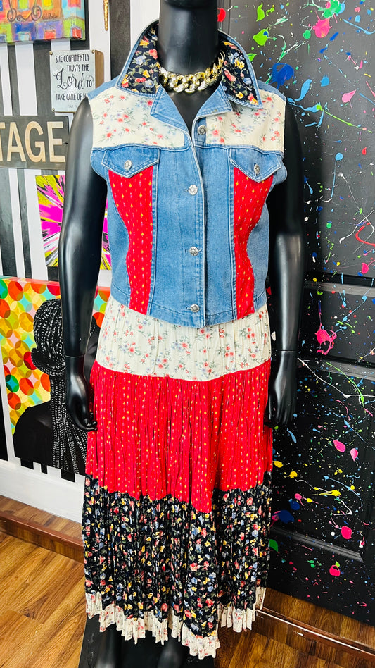 Vintage Denim Vest & Floral Skirt Set (14/16)