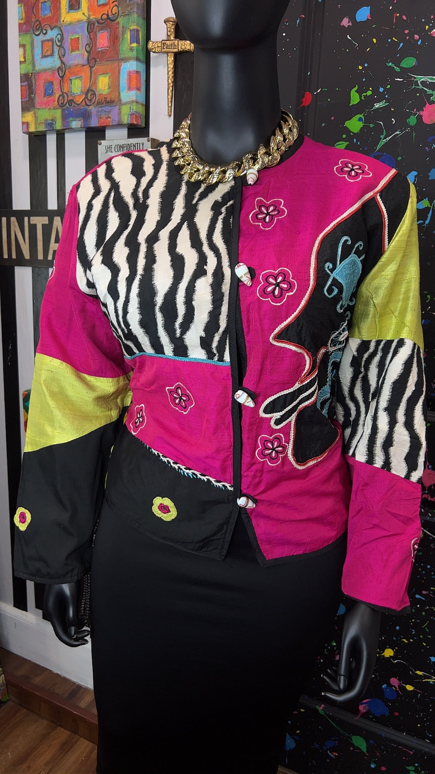 Vintage Mix Print Cropped Blazer (20)