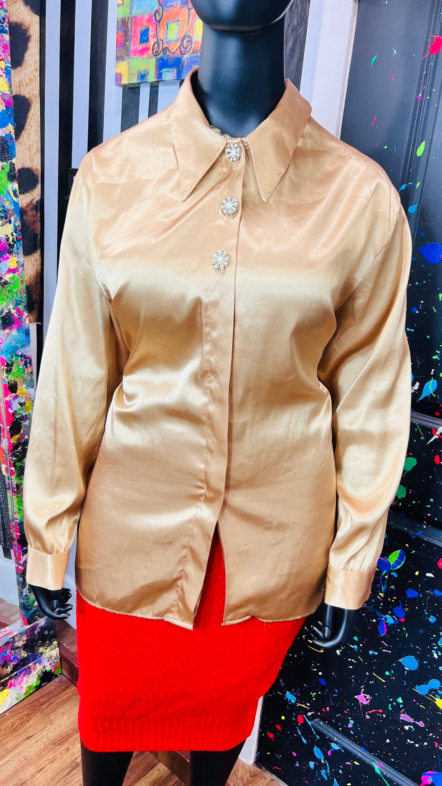Vintage Gold Blouse w/ Statement Buttons (22W)