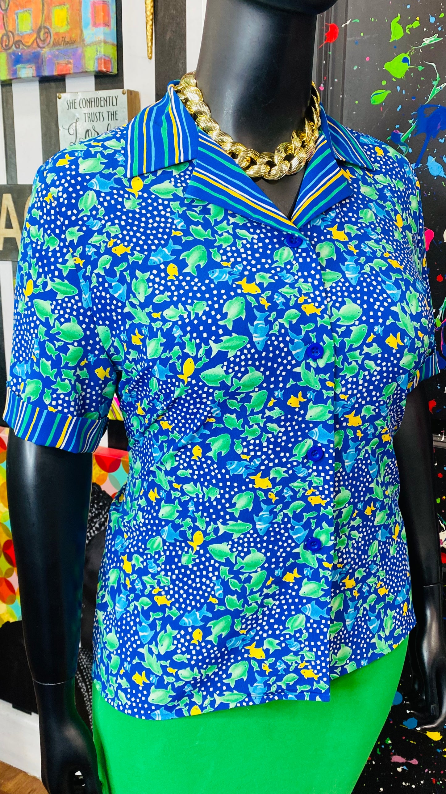 Vintage Mix Print Fish Blouse (14)