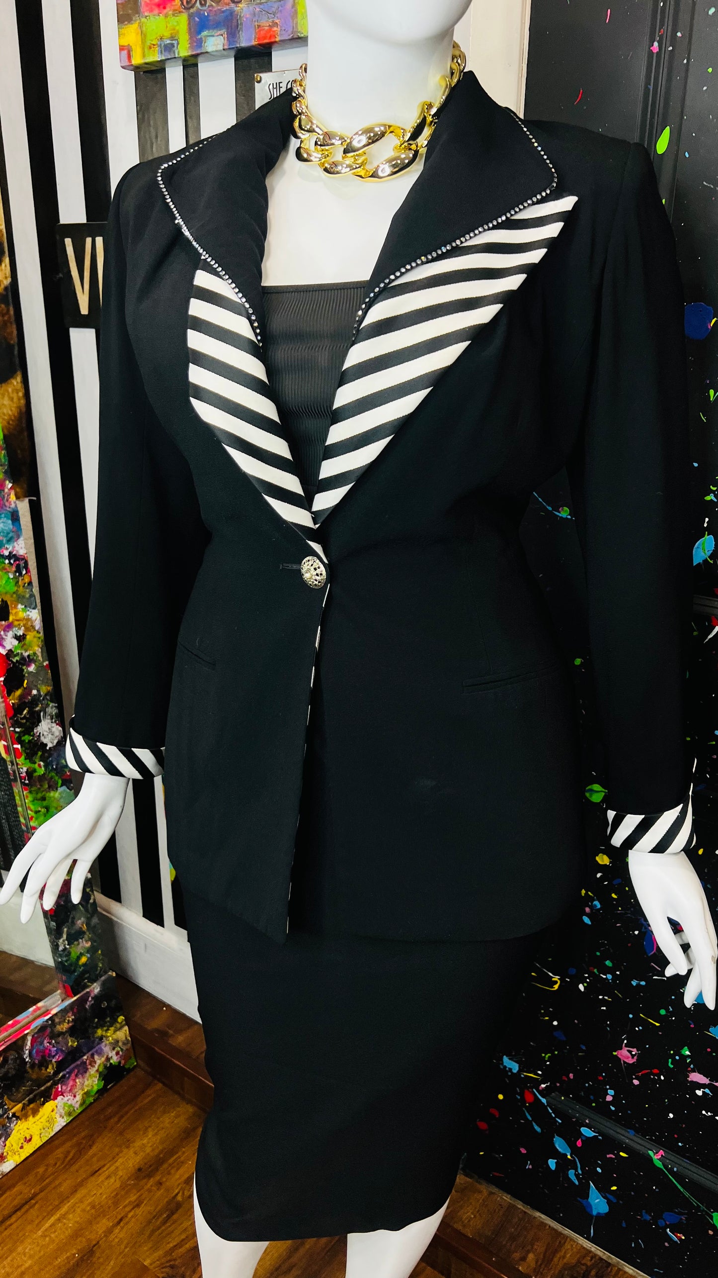 Vintage Black & Zebra Print Skirt Suit (16)