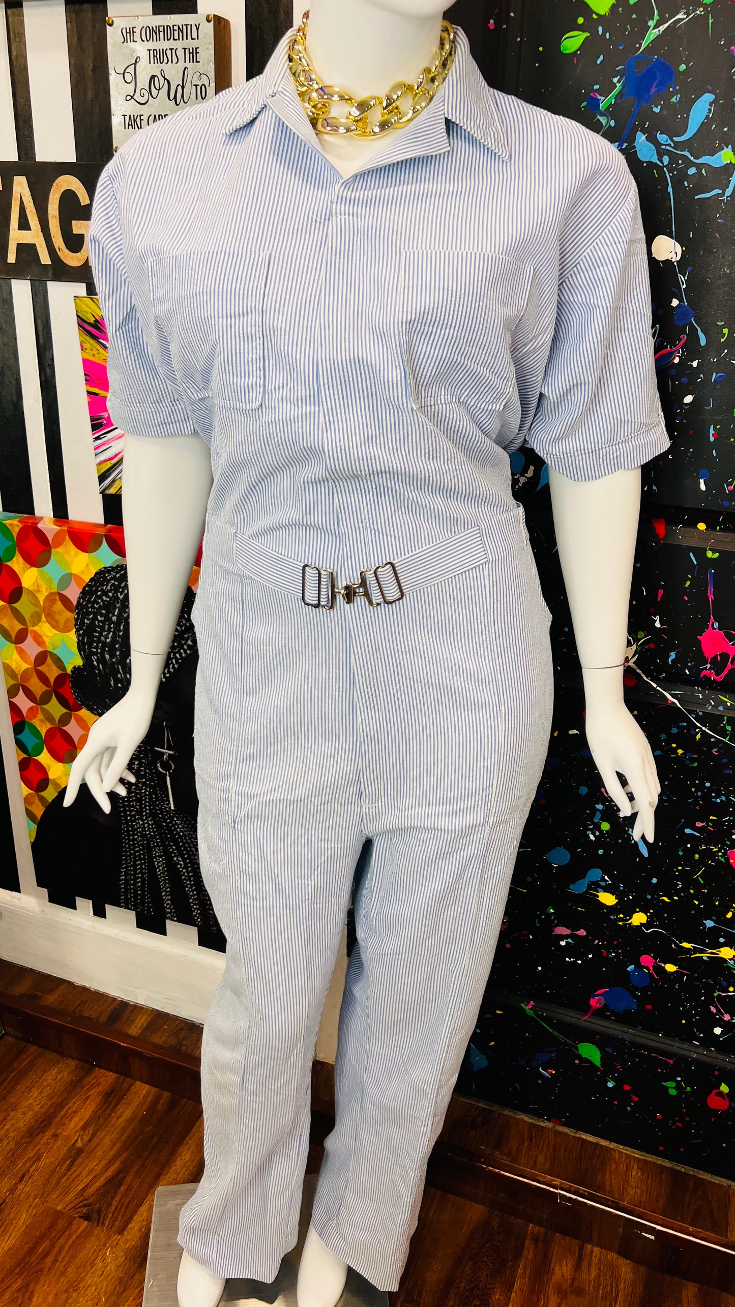 Vintage 60’s/70’s Blue & White Jumpsuit (20)