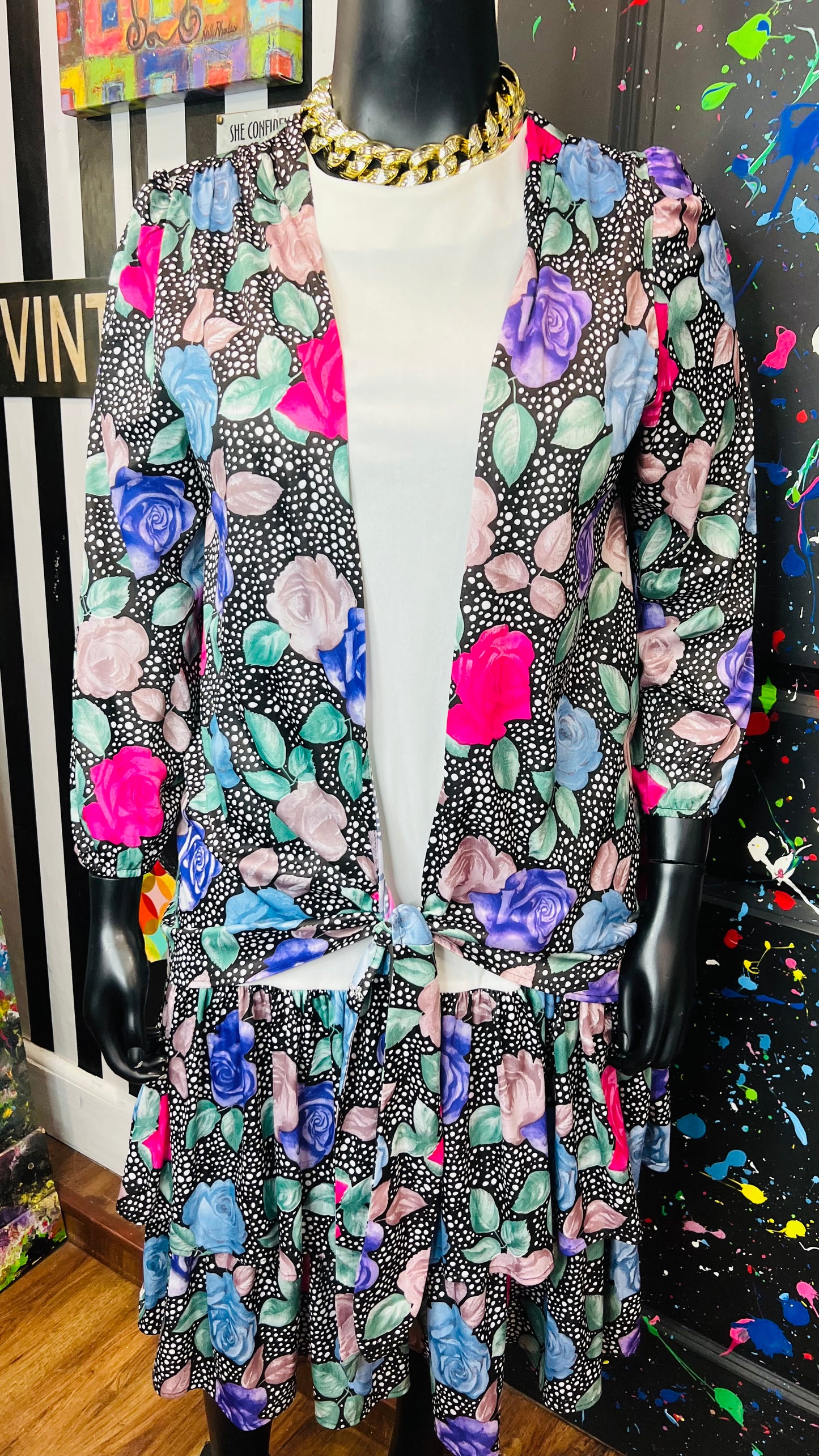 Vintage Polka Dot & Floral Dress (20)