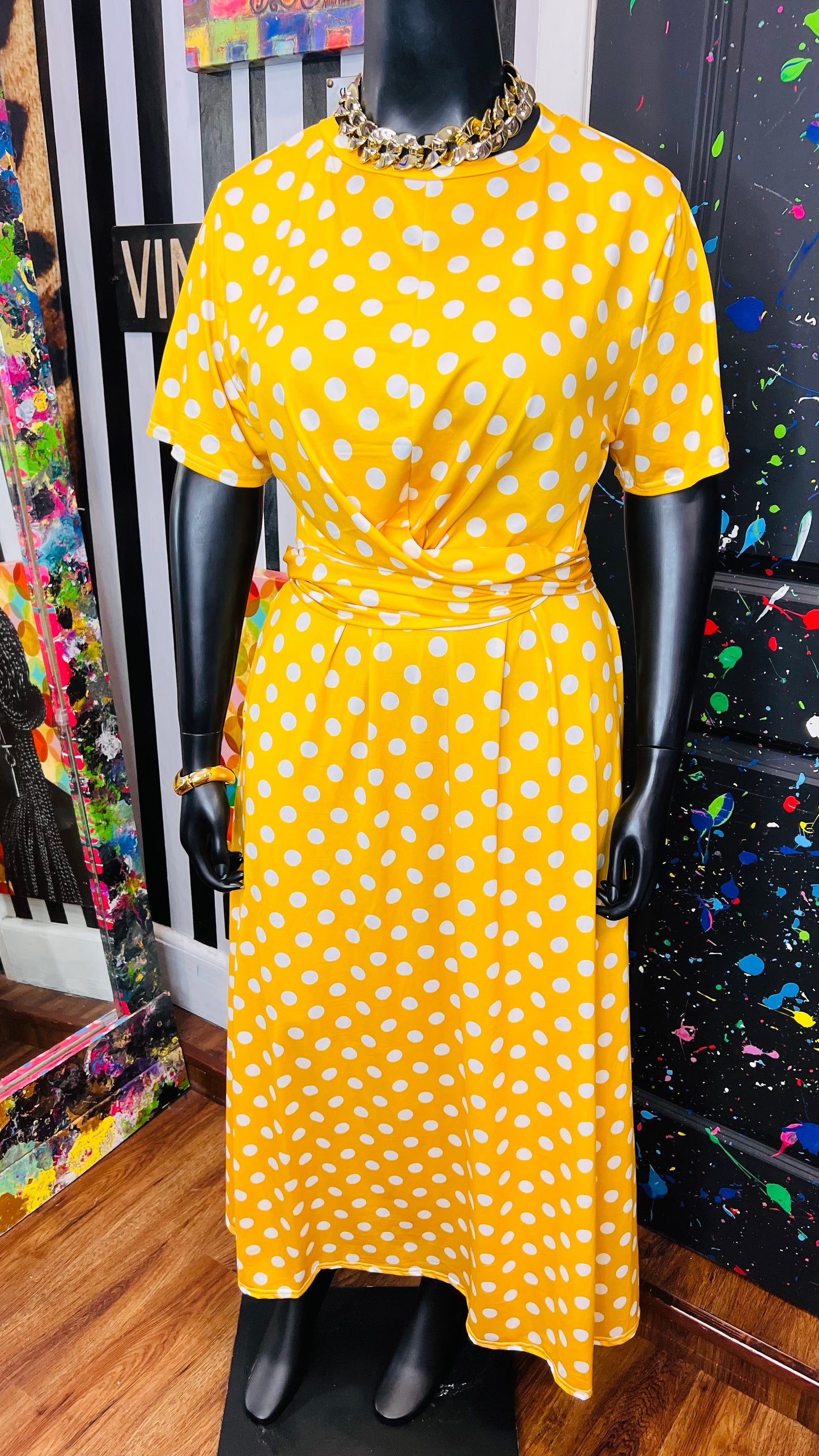 Yellow & White Polka & White Wrap Around Blouse Skirt Set (22)