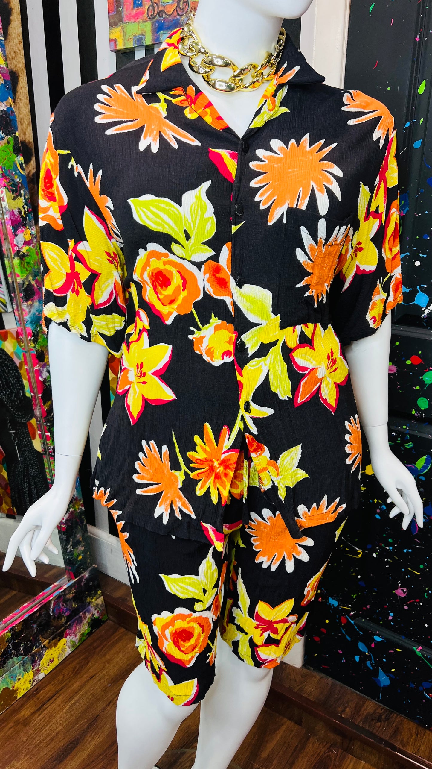Vintage Rayon Tropical Shorts Set (18/20)