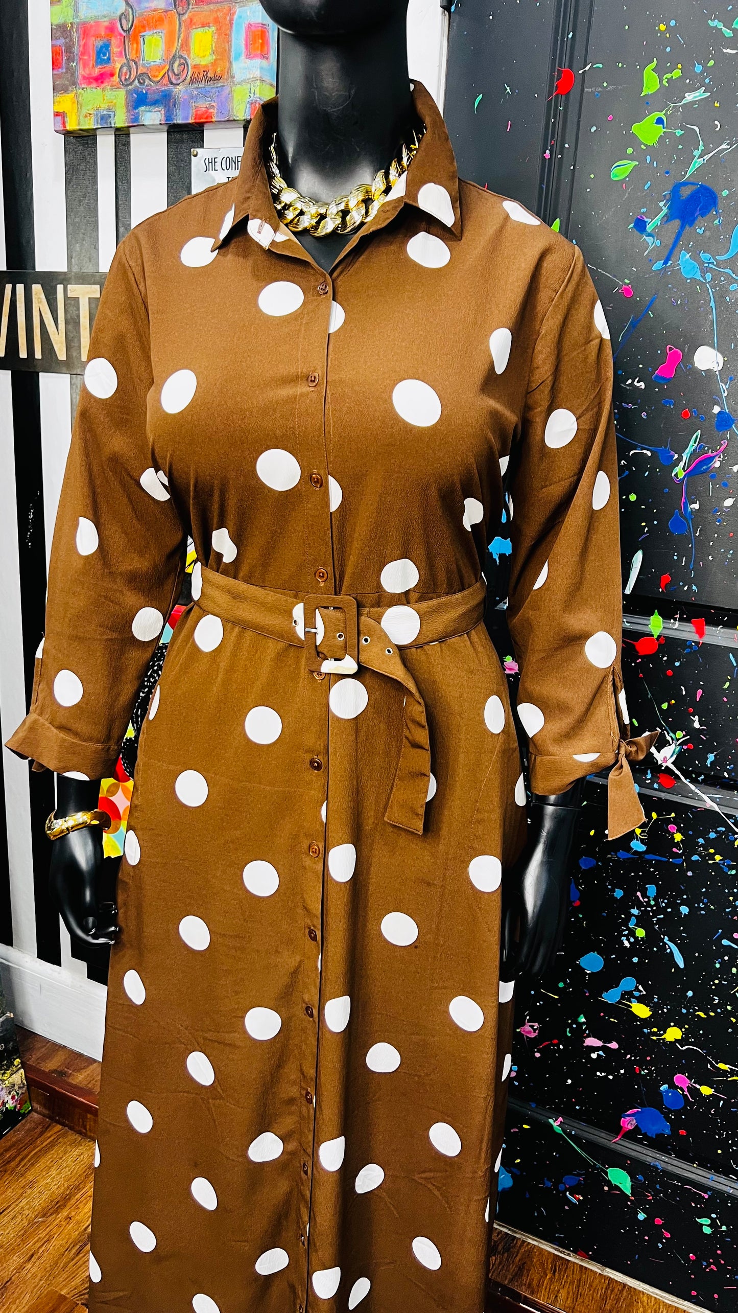 Brown & White Polka Dress/Duster (16)