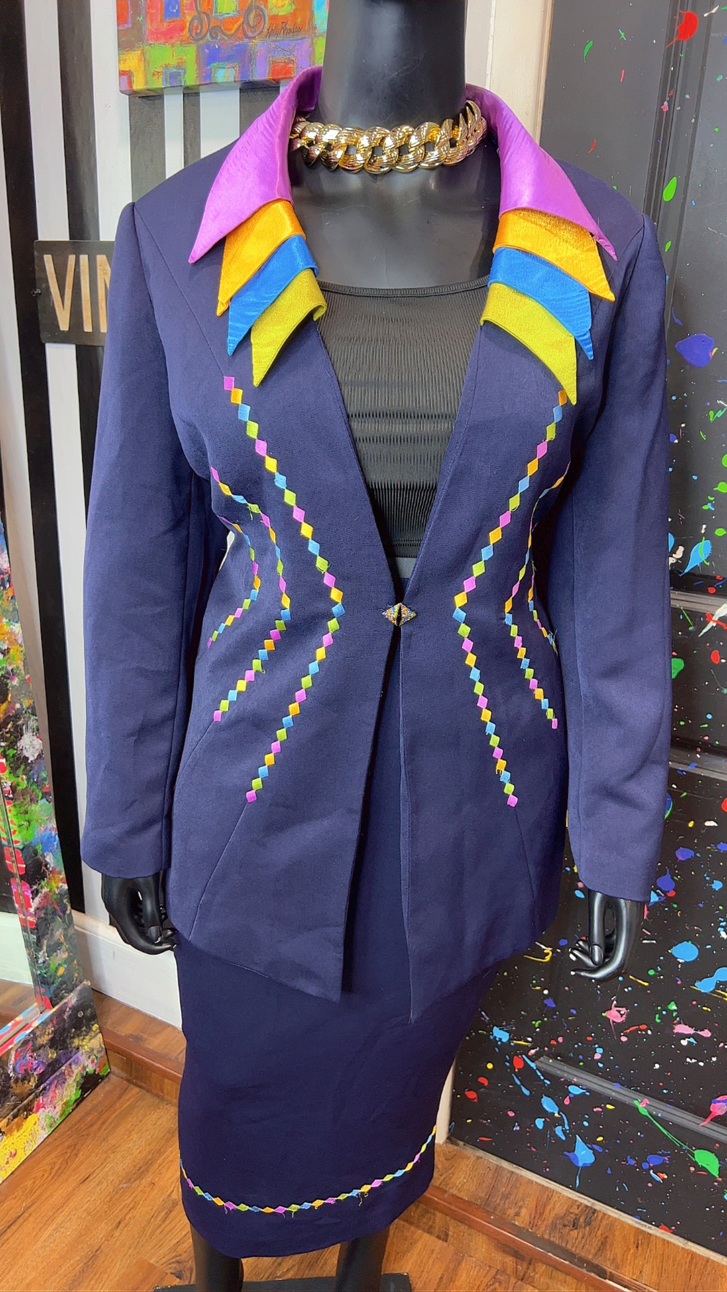 Vintage Rainbow Collar Skirt Suit (20W)
