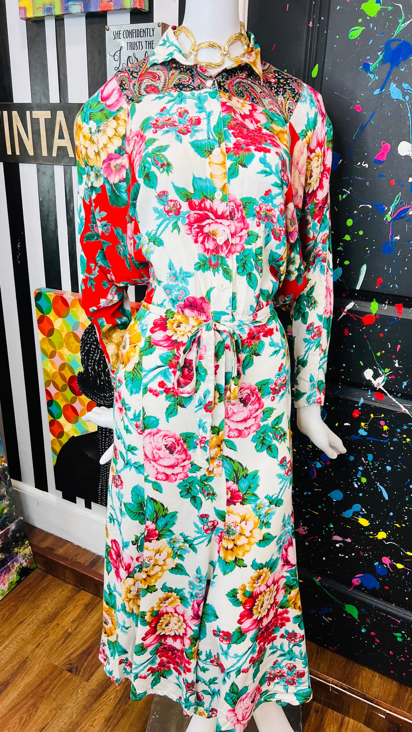 Vintage Carole Little Floral Rayon Dress (14)