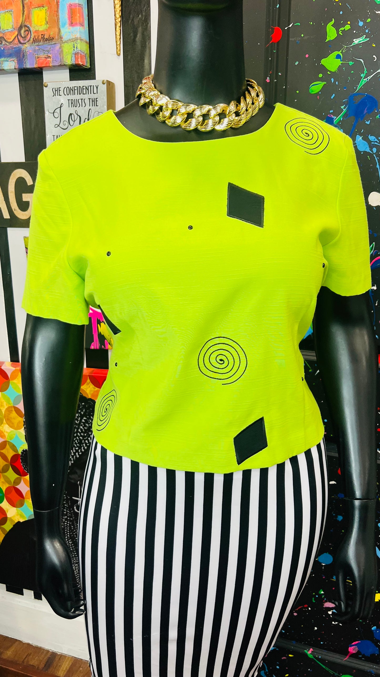 Vintage Green & Black Blouse (18)