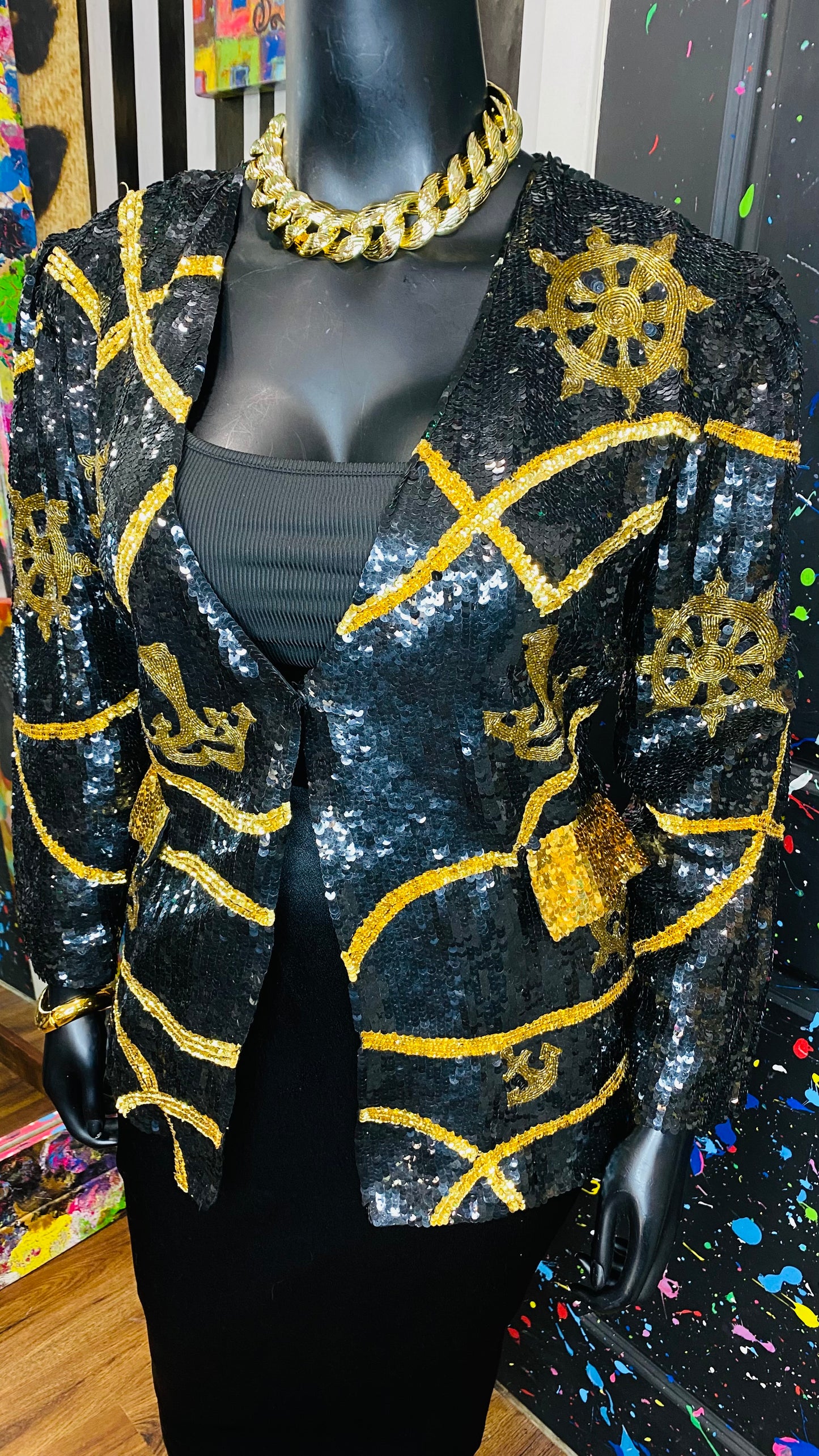 Vintage Sequin Black & Gold Blazer (14)