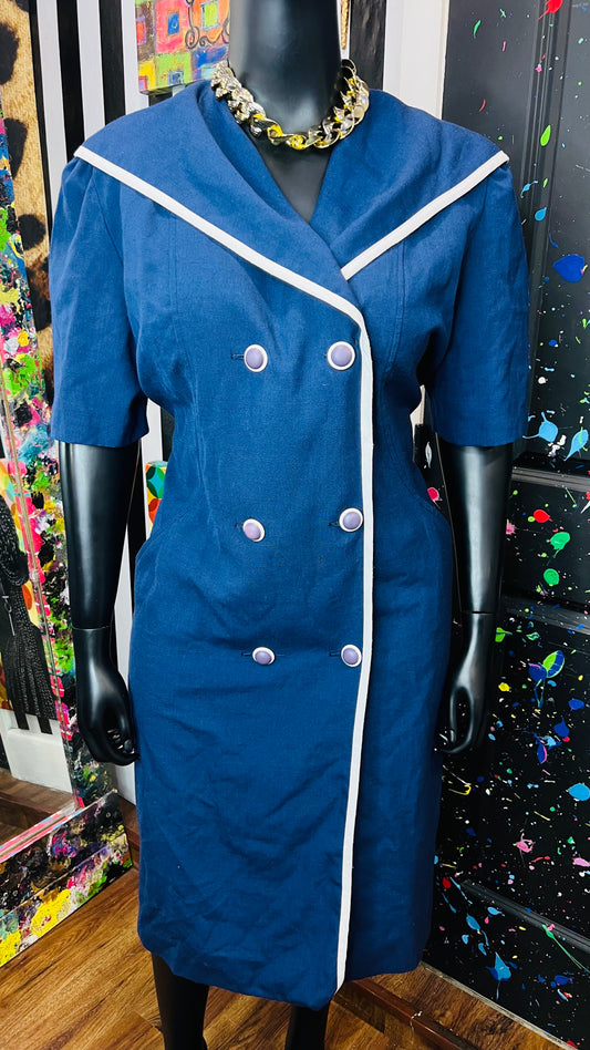 Vintage Navy Blue & White Colorblock Dress (22)