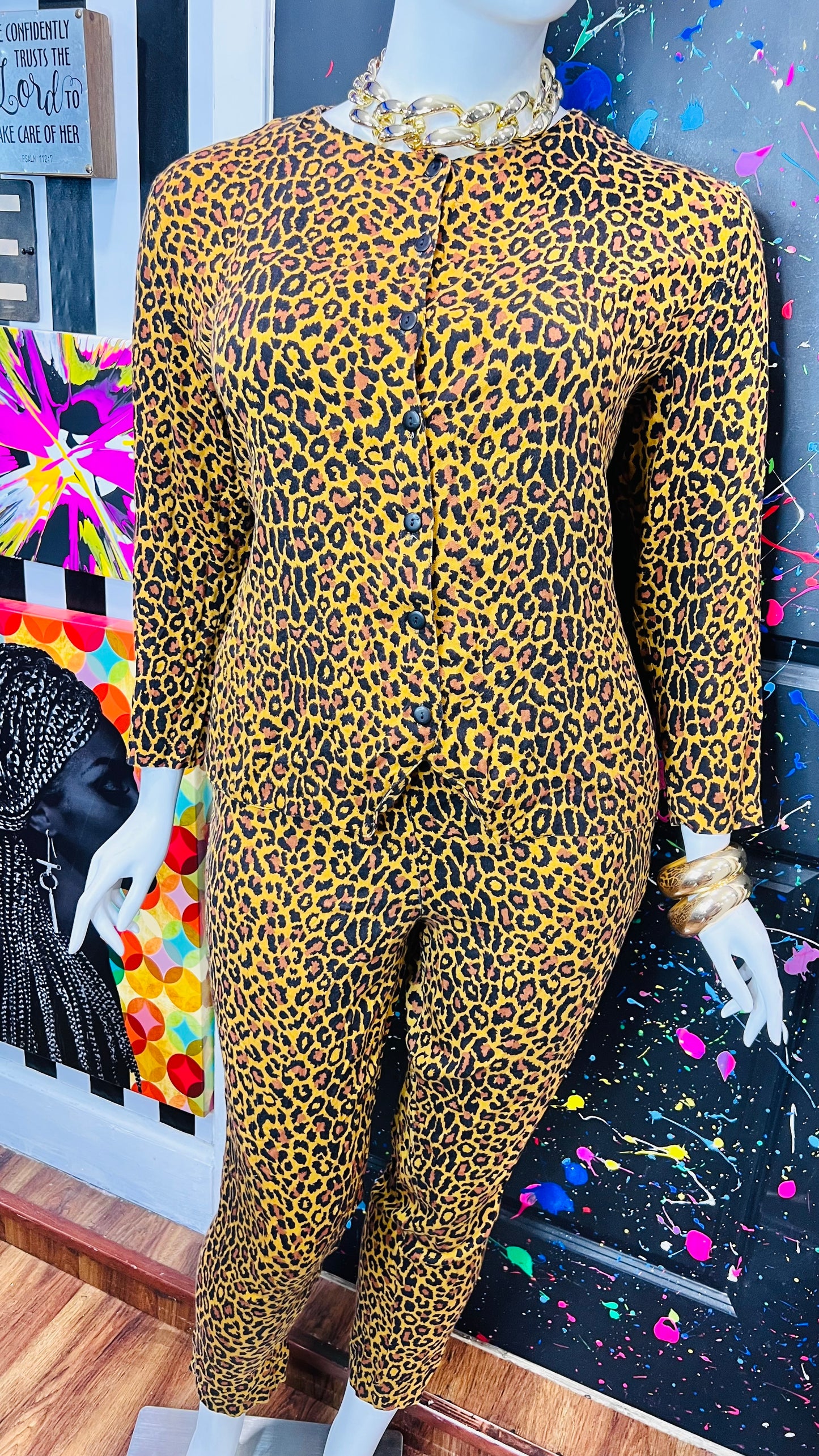 Vintage Rayon Cheetah Pants Set (18)