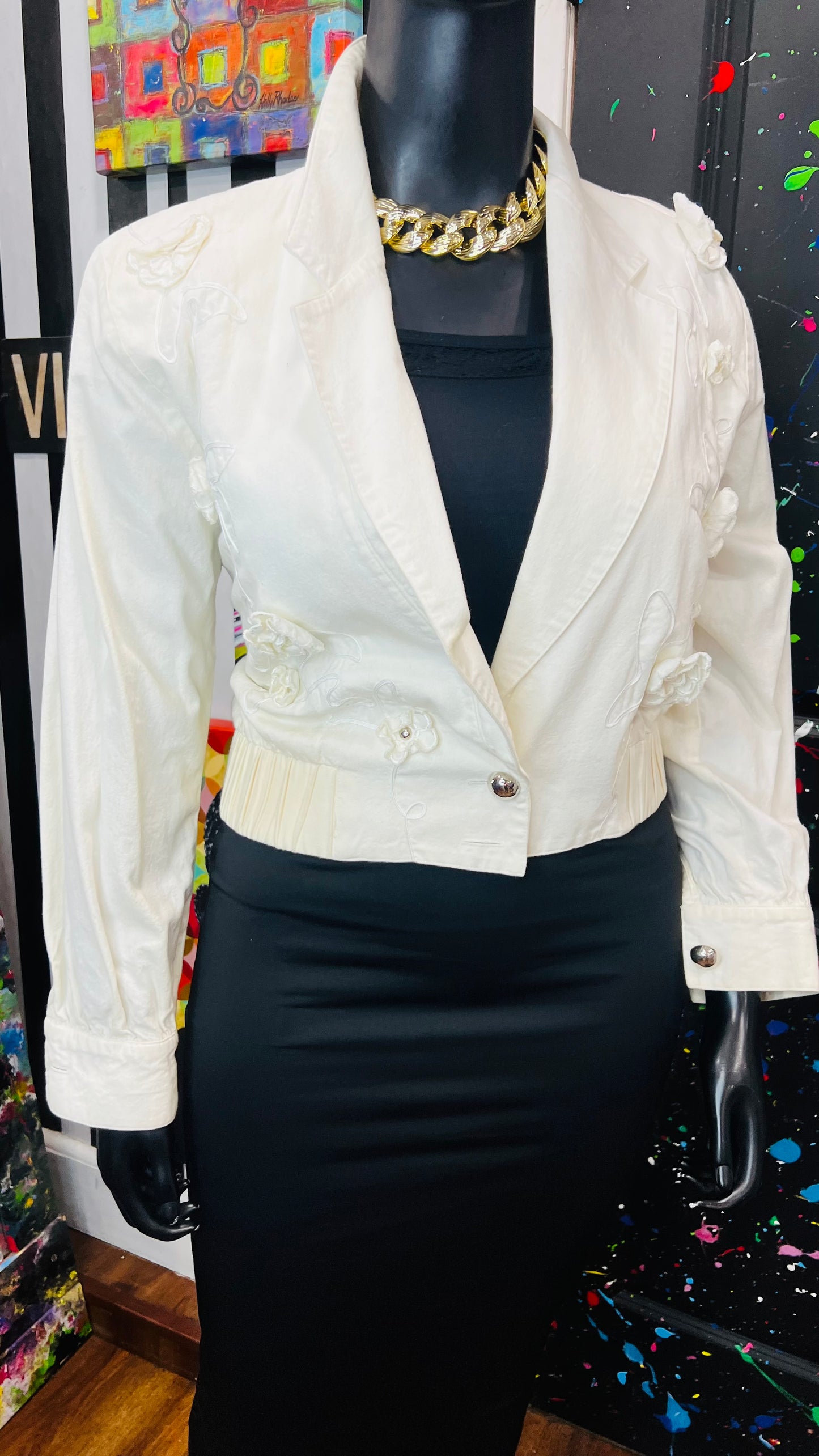 Vintage Crème Cropped Floral Jacket (12/14)