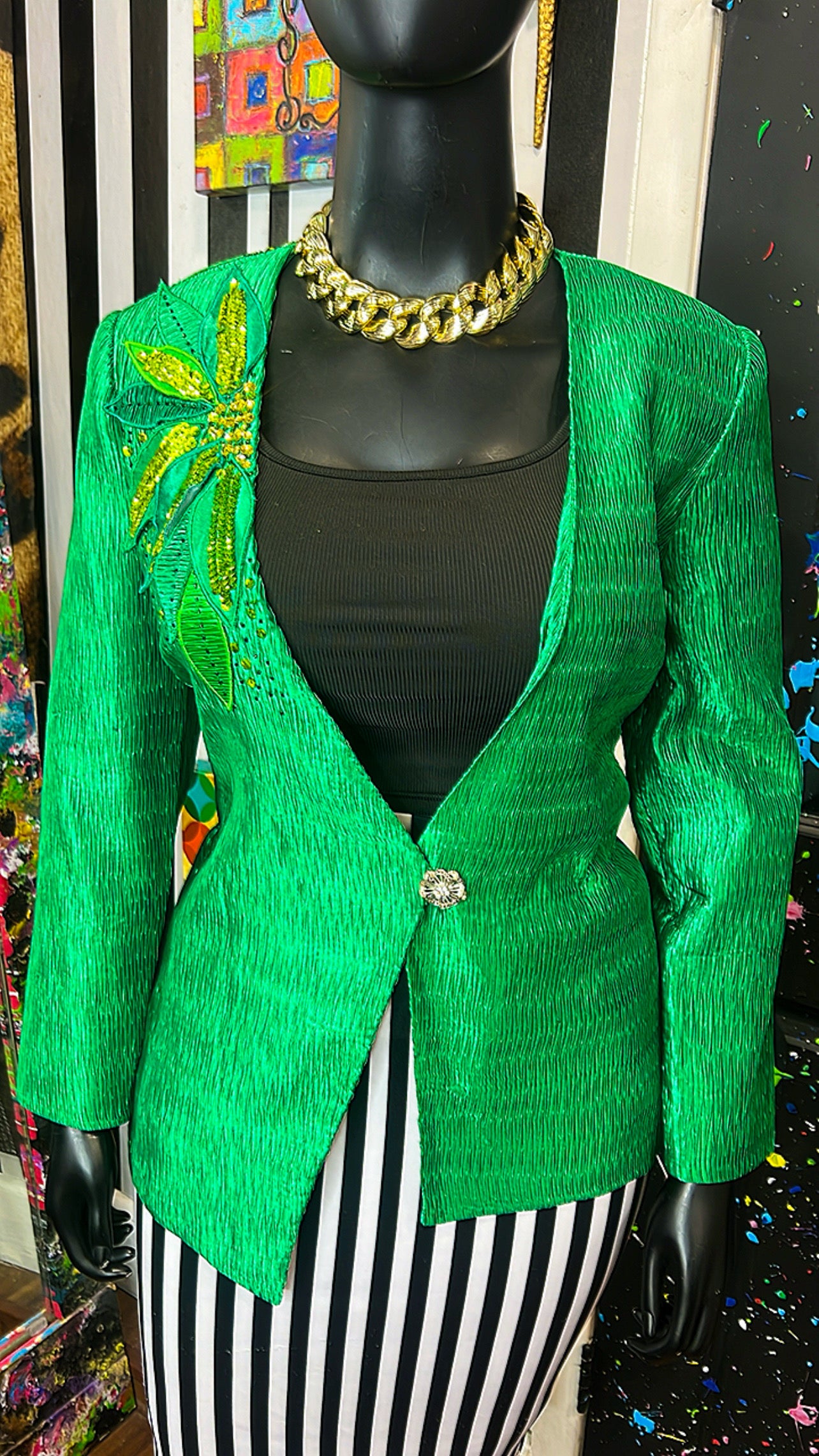 Vintage Green & Sequin Appliqué Blazer (16)